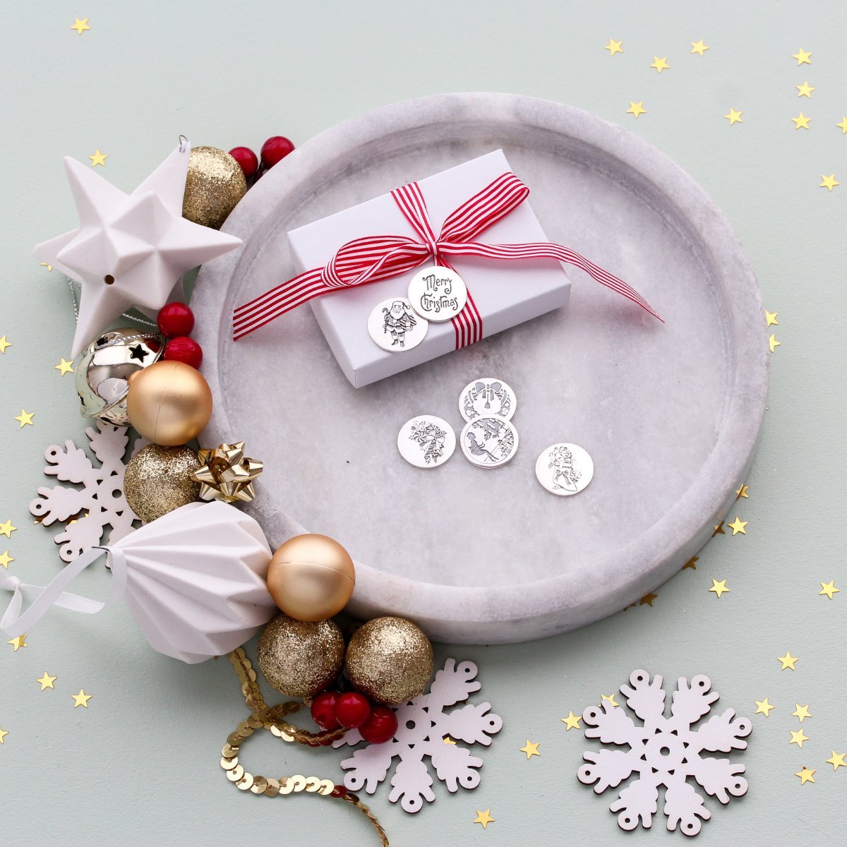 Christmas Pudding Coins in Silver - Simone Walsh Jewellery Australia