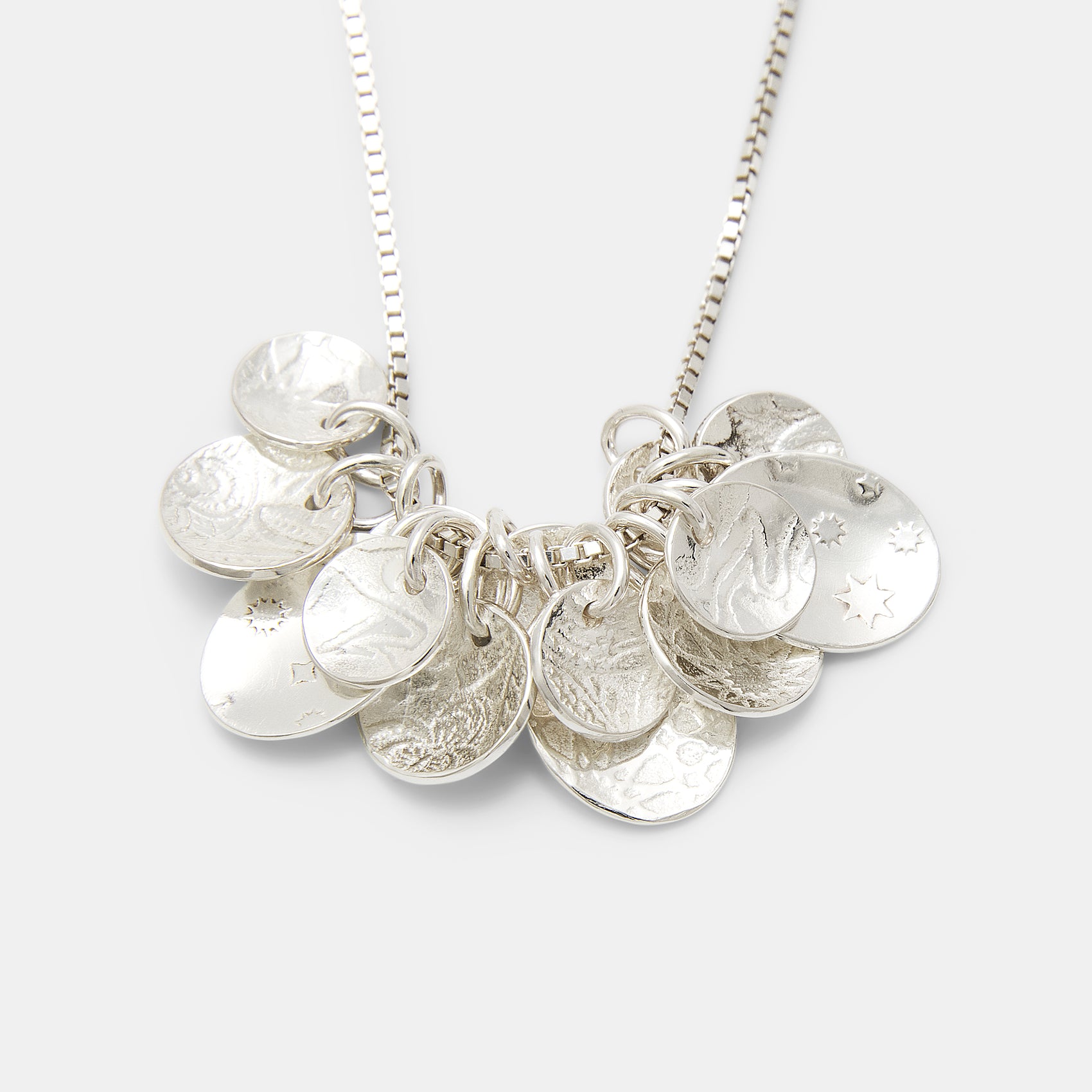 Etched Sterling Silver Cluster Pendant Necklace