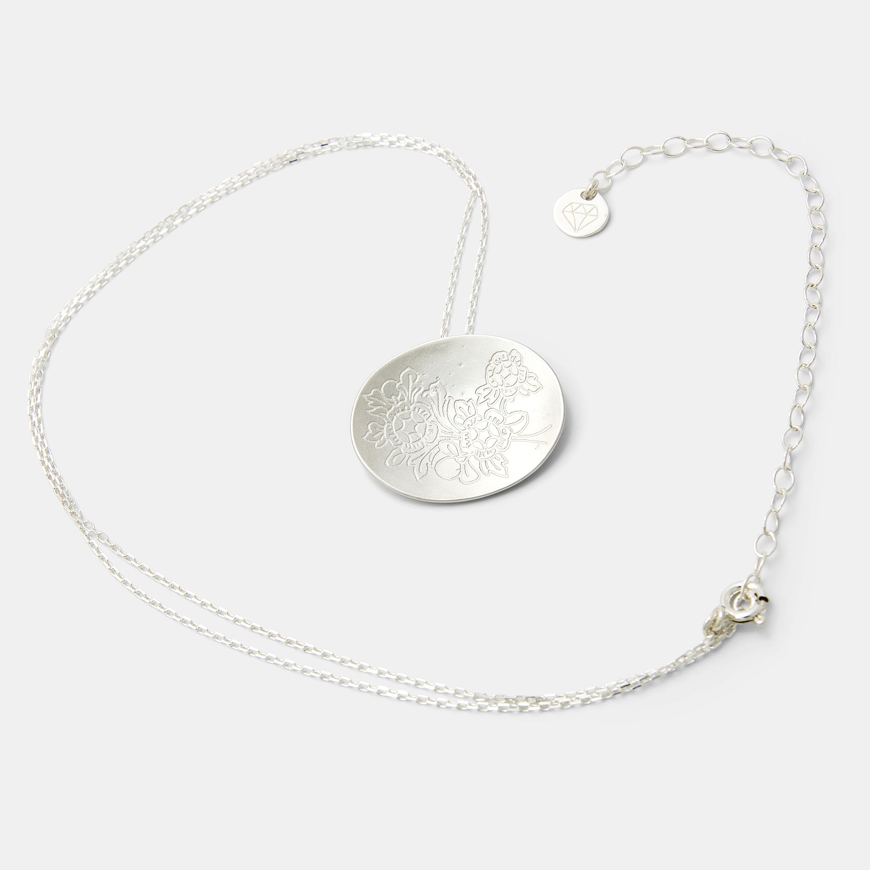 Rose Bouquet Etched Sterling Silver Pendant Necklace