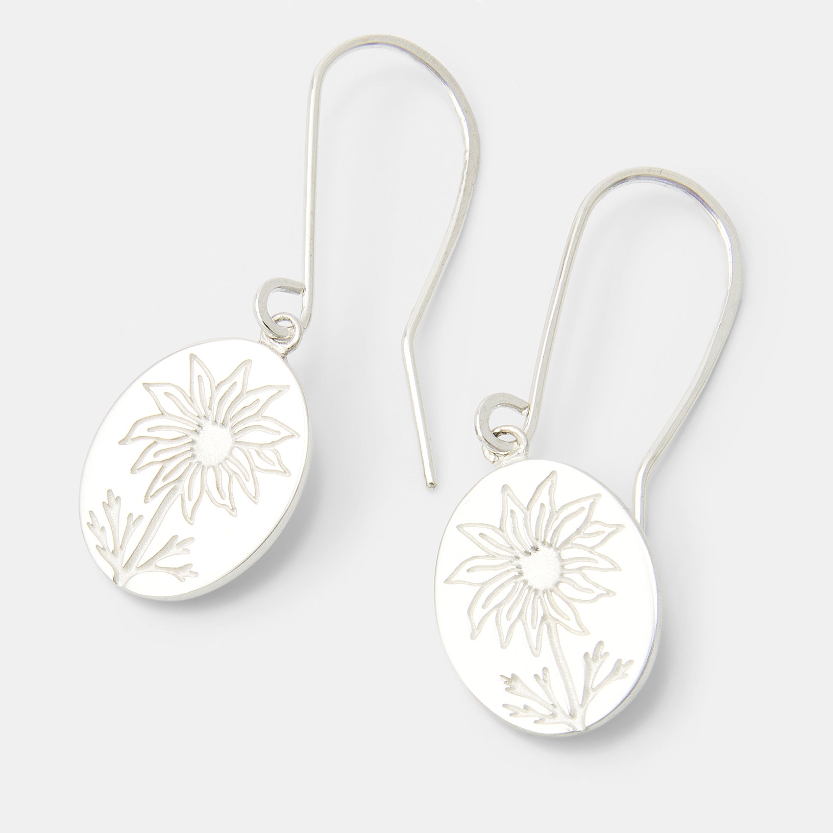 Flannel Flower Oval Silver Drop Earrings