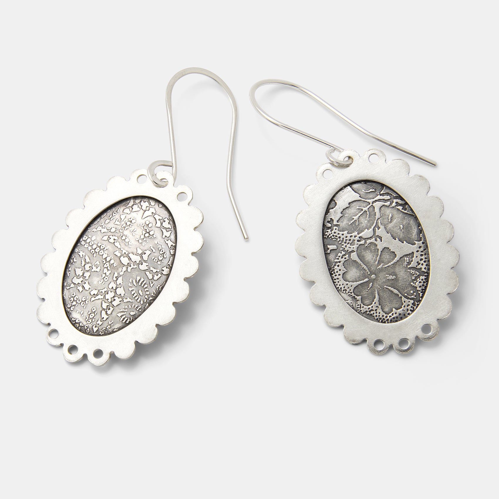 Framed Floral Silver Statement Dangle Earrings