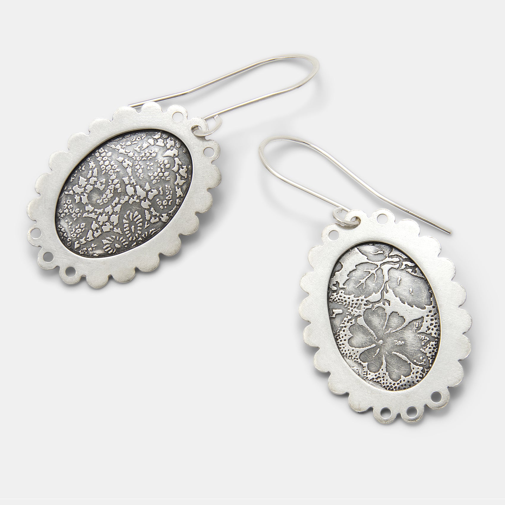 Framed Floral Silver Statement Dangle Earrings