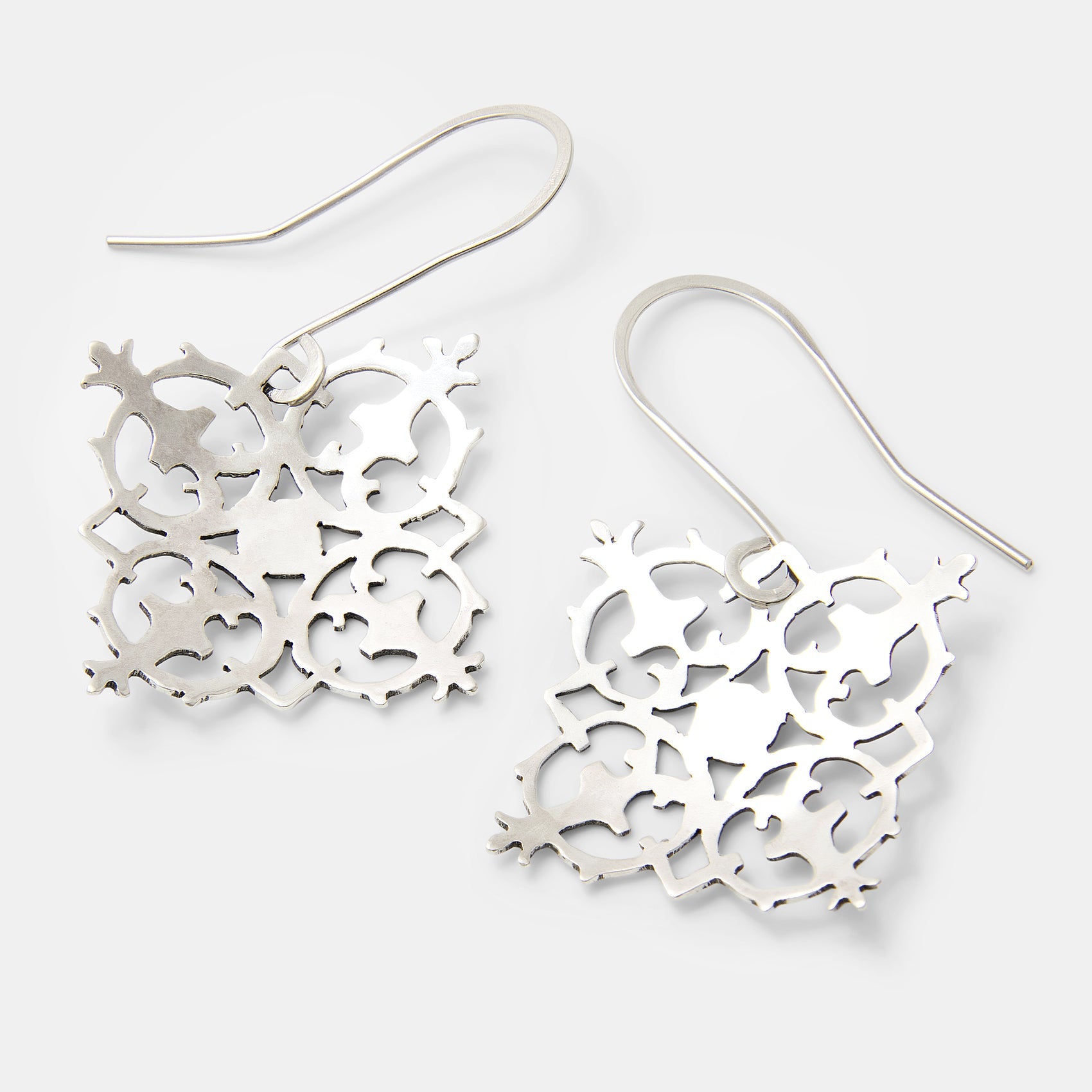 Fretwork Fine Squares Silver Dangle Earrings - Simone Walsh Jewellery Australia