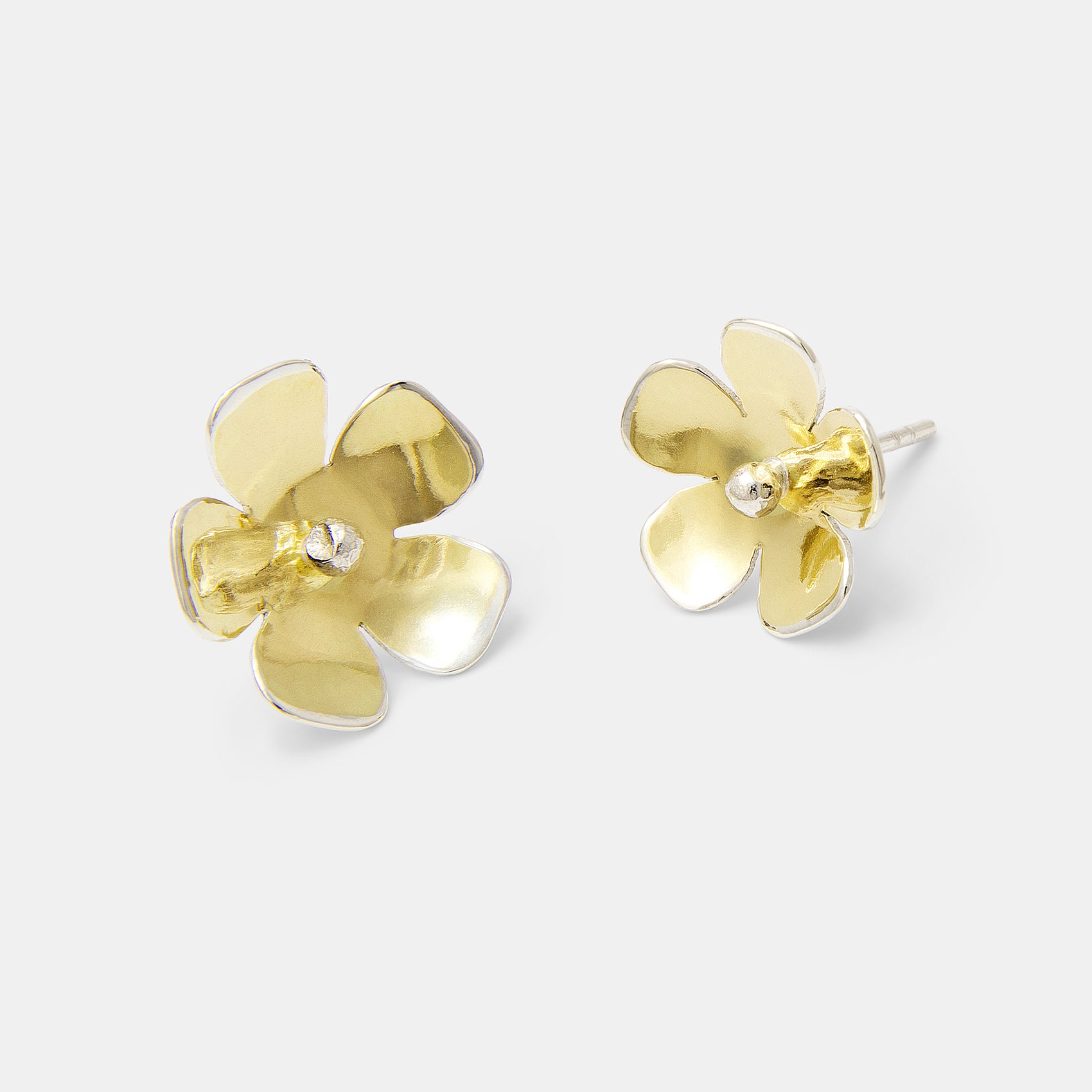 Mixed Metal Gold & Silver Flower Stud Earrings
