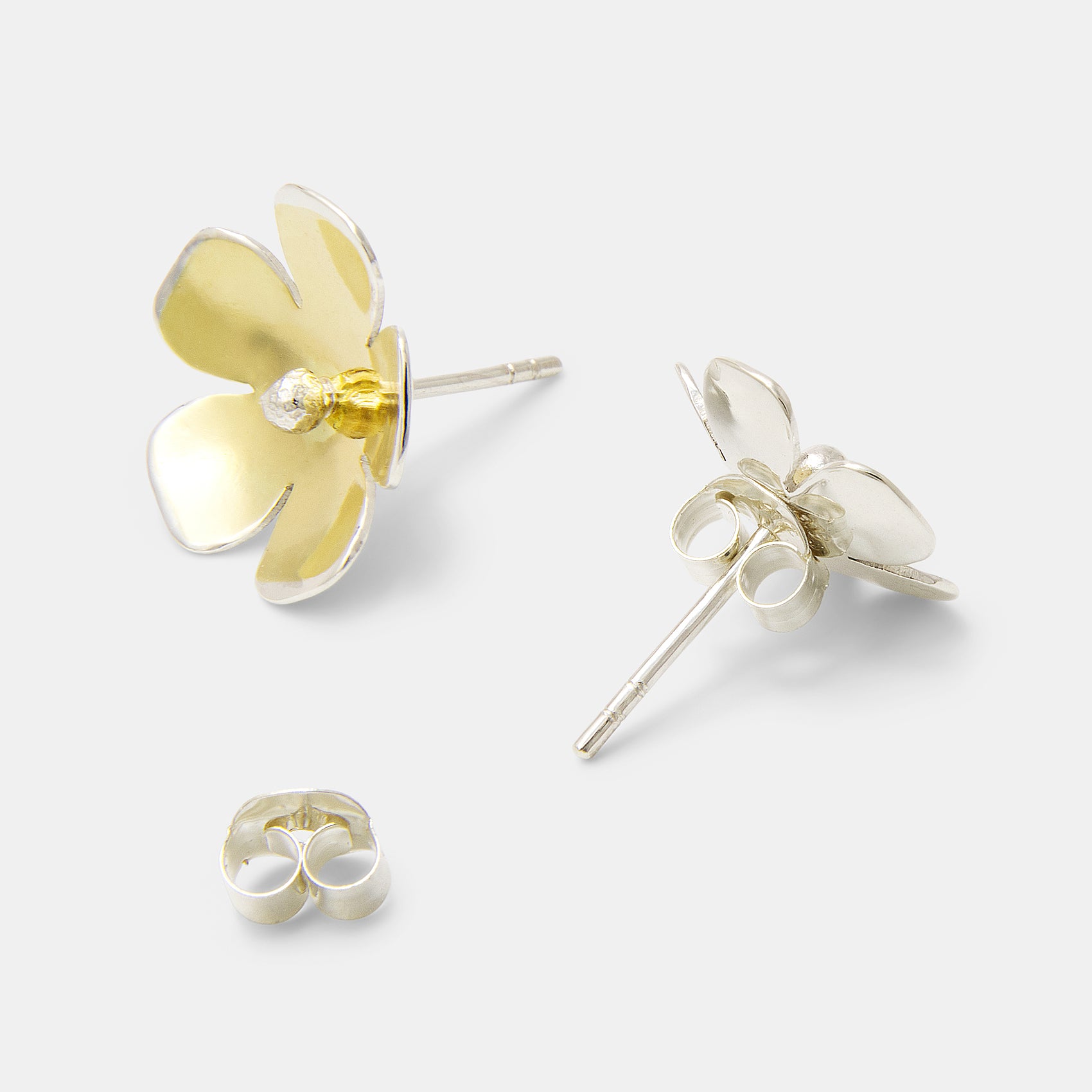 Mixed Metal Gold & Silver Flower Stud Earrings
