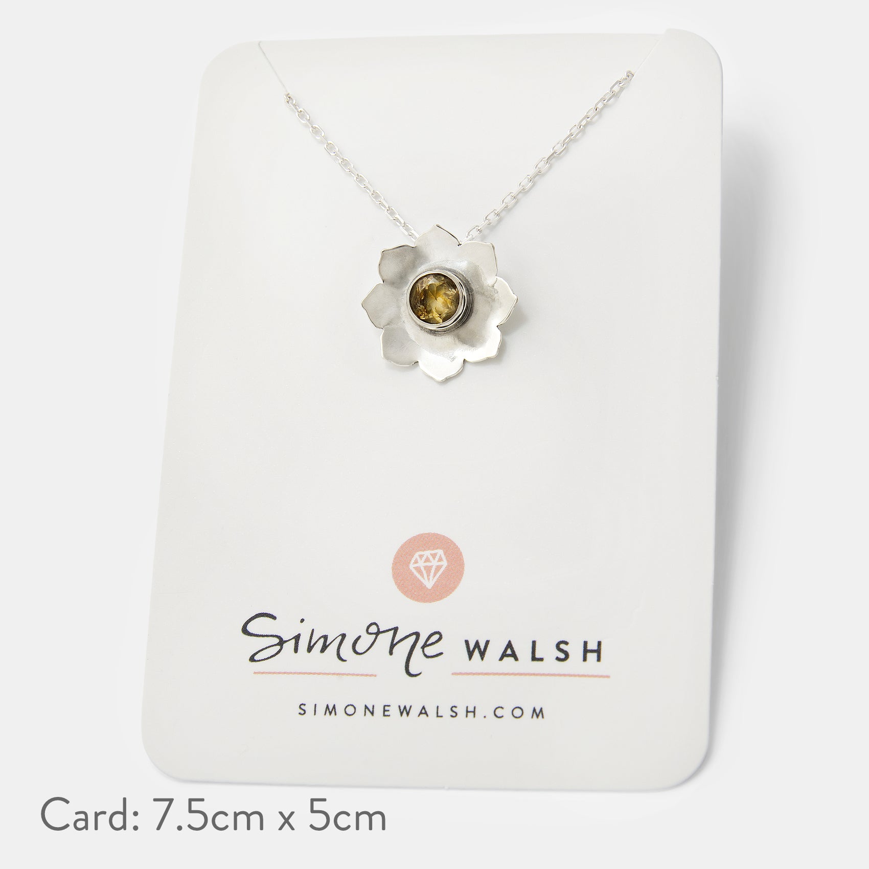 Mandala Flower Silver Pendant Necklace with Citrine