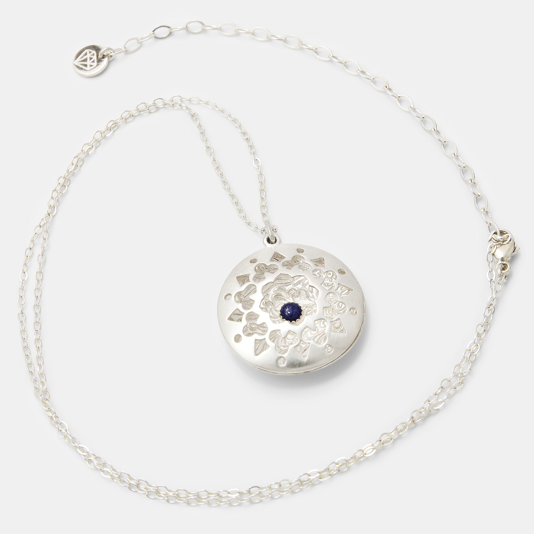Mandala Silver Open Locket Necklace with Lapis Lazuli