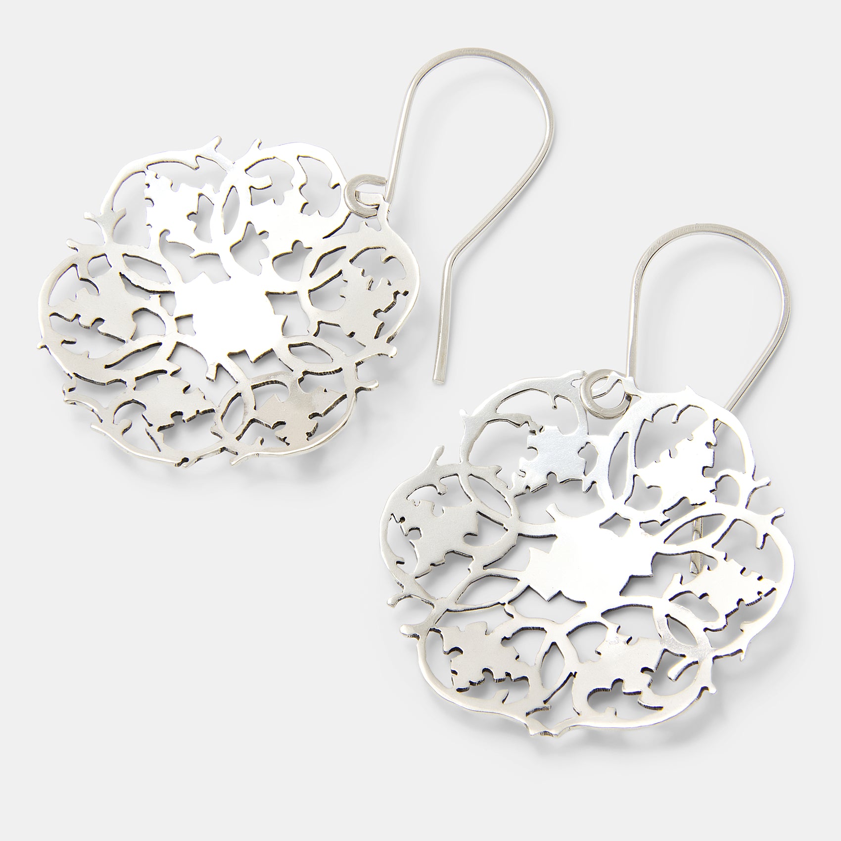 Fretwork Circles Sterling Silver Dangle Earrings