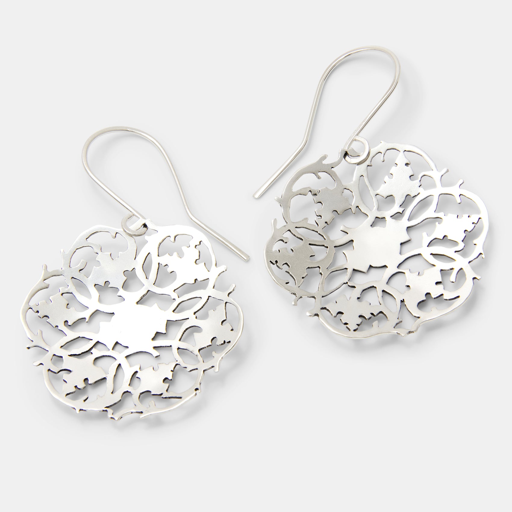 Fretwork Circles Sterling Silver Dangle Earrings