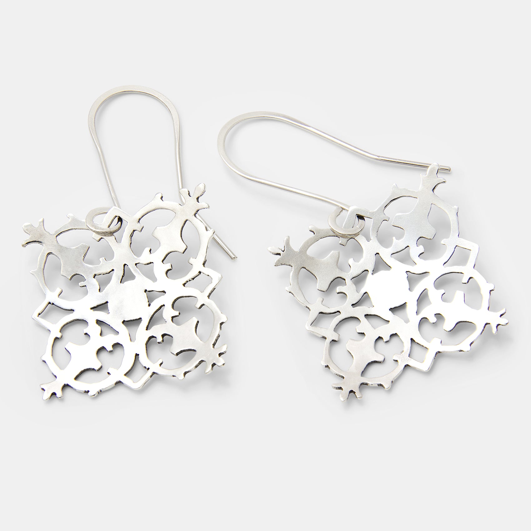 Fretwork Fine Squares Silver Dangle Earrings
