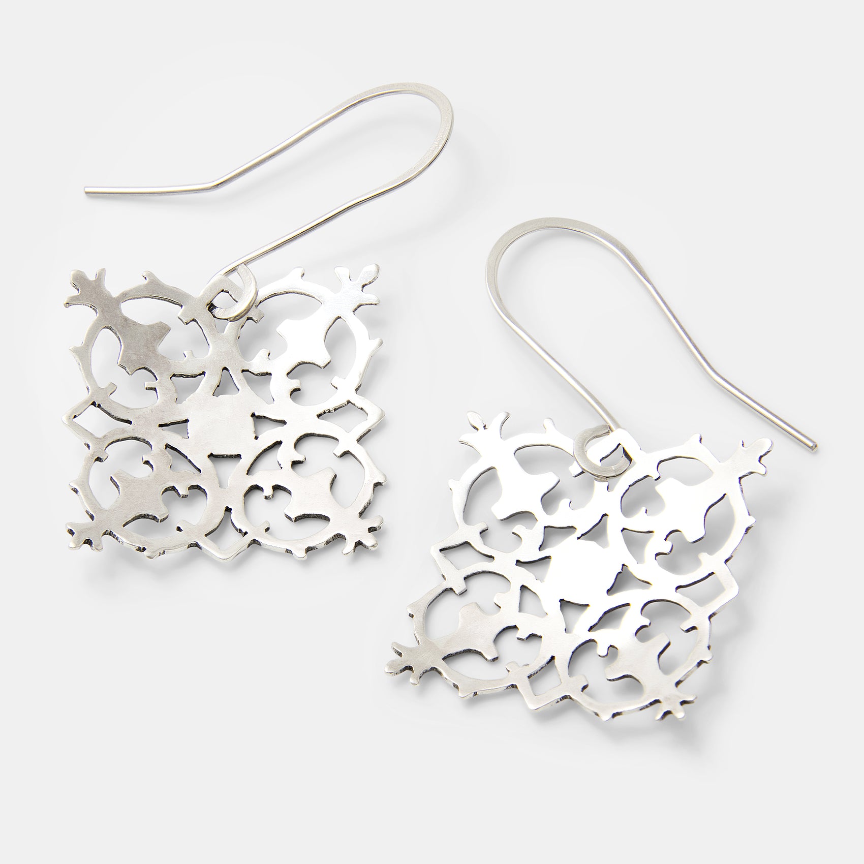 Fretwork Fine Squares Silver Dangle Earrings