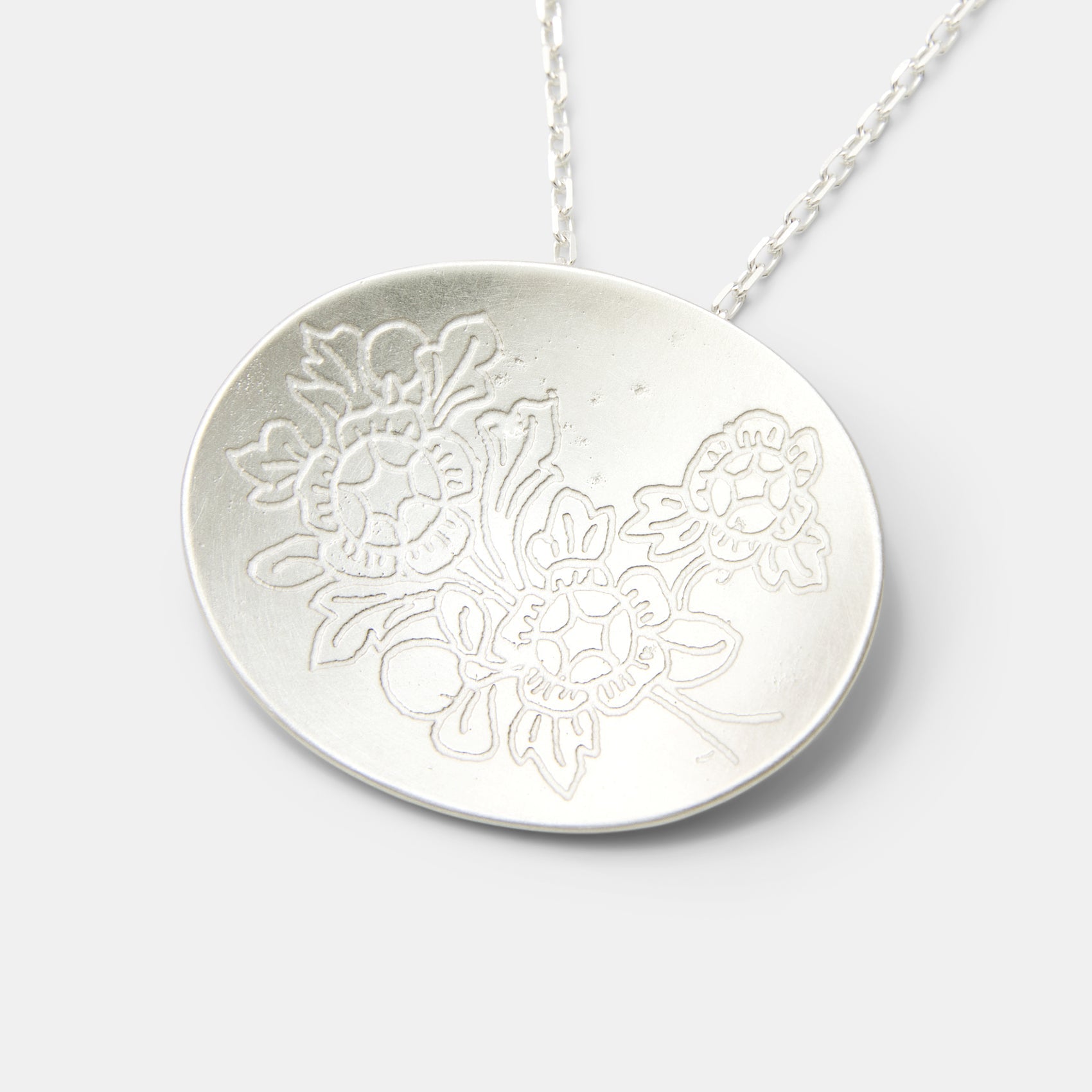 Rose Bouquet Etched Sterling Silver Pendant Necklace - Simone Walsh Jewellery Australia