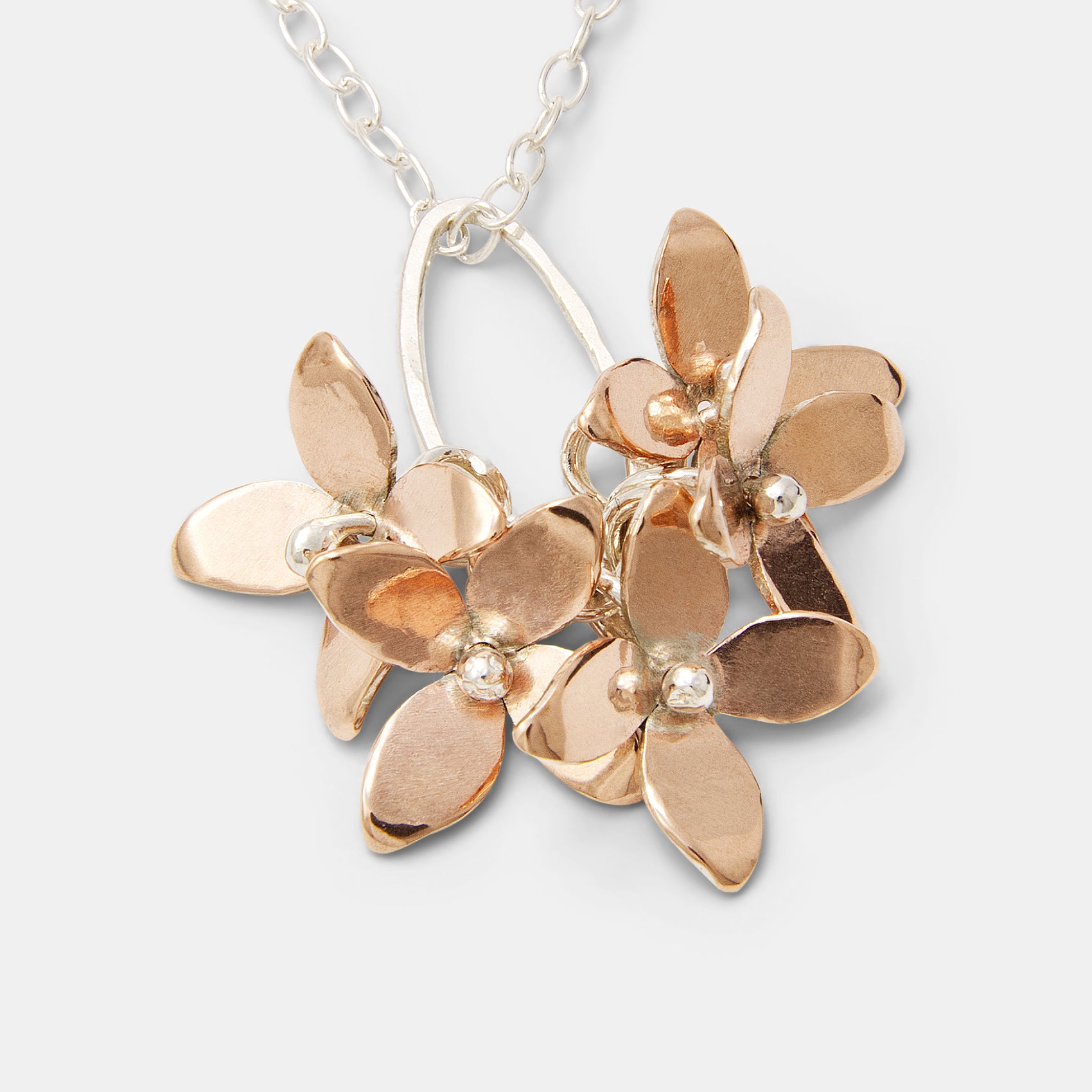 Shakudō Flowers Sterling Silver Pendant Necklace