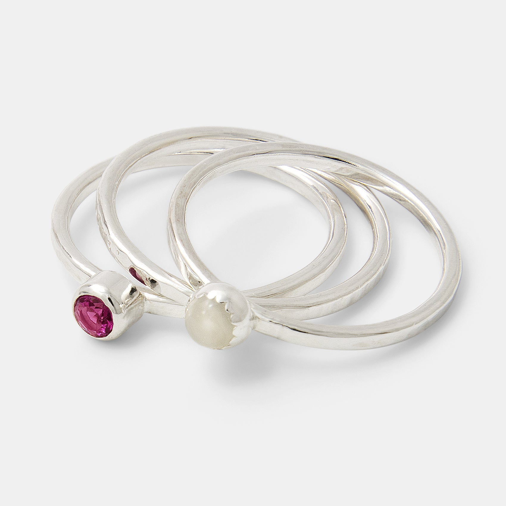 Silver Stacking Rings Set: Ruby & Moonstone - Simone Walsh Jewellery Australia