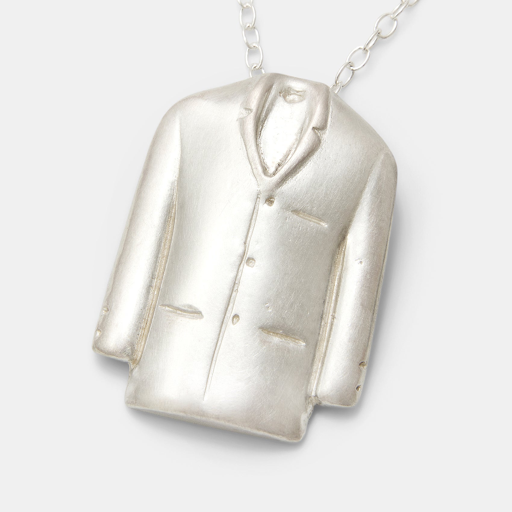 Three Button Jacket Sterling Silver Pendant Necklace