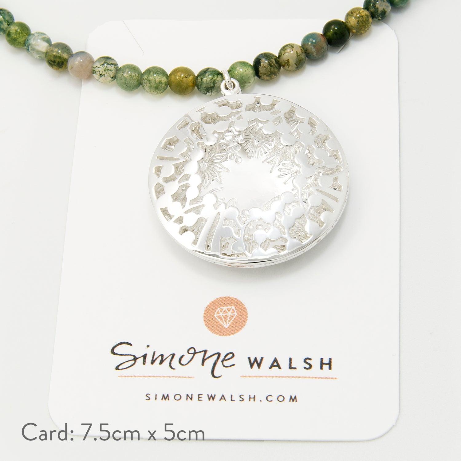 Australian Flora Open Locket on Moss Agate Necklace - Simone Walsh Jewellery Australia