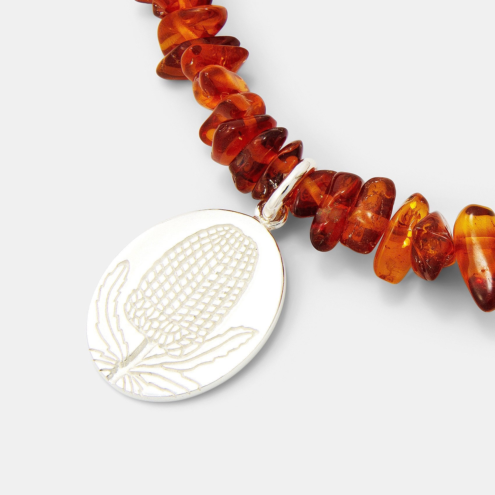 Banksia Oval on Amber Beaded Necklace - Simone Walsh Jewellery Australia