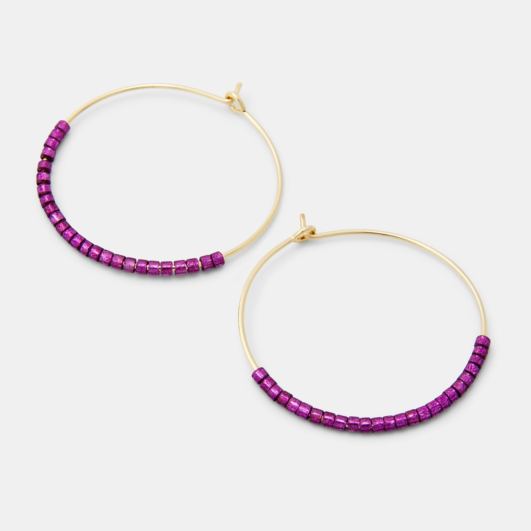 Beaded gold hoop earrings: boysenberry - Simone Walsh Jewellery Australia