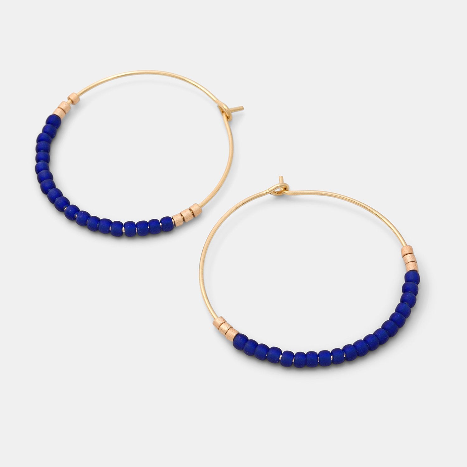Beaded hoop earrings: blue & gold - Simone Walsh Jewellery Australia