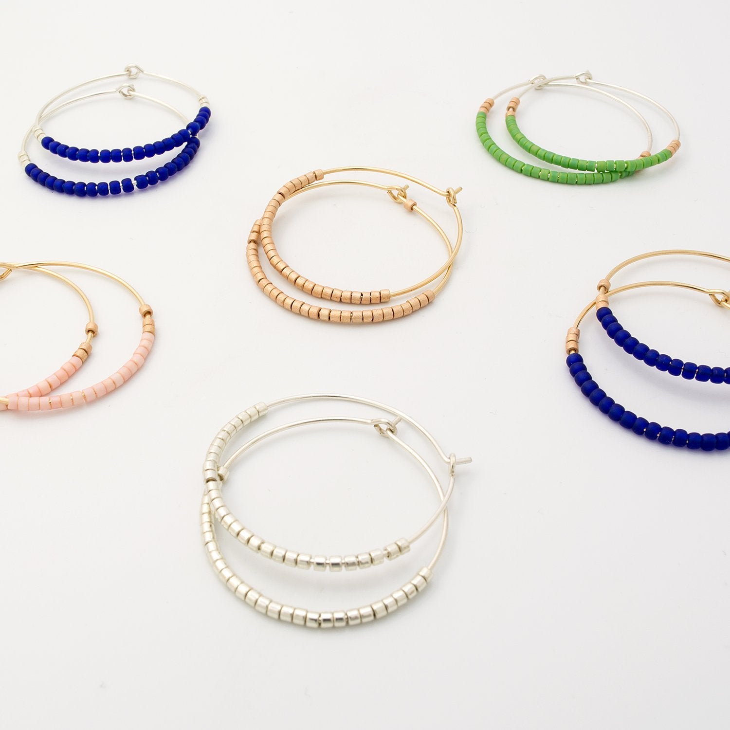 Beaded hoop earrings: green & gold - Simone Walsh Jewellery Australia