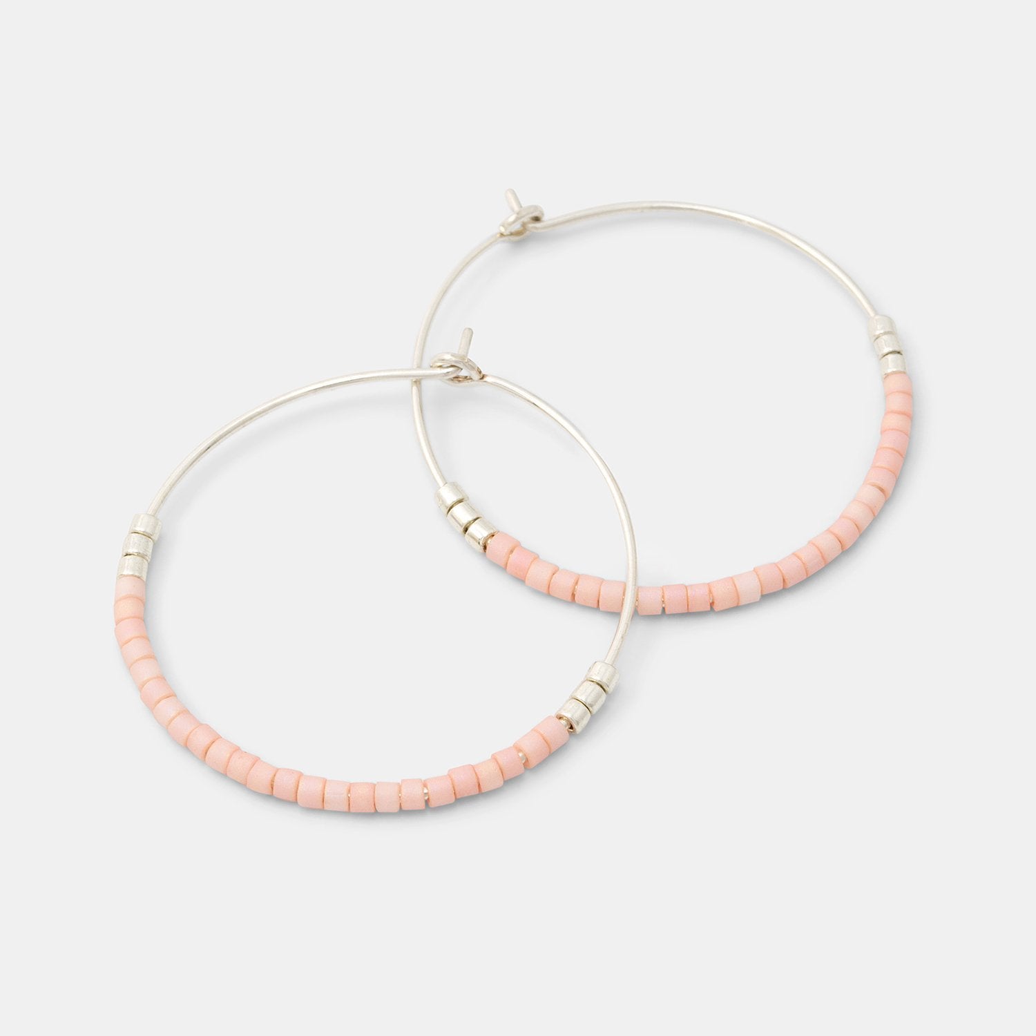 Beaded hoop earrings: pink & silver - Simone Walsh Jewellery Australia