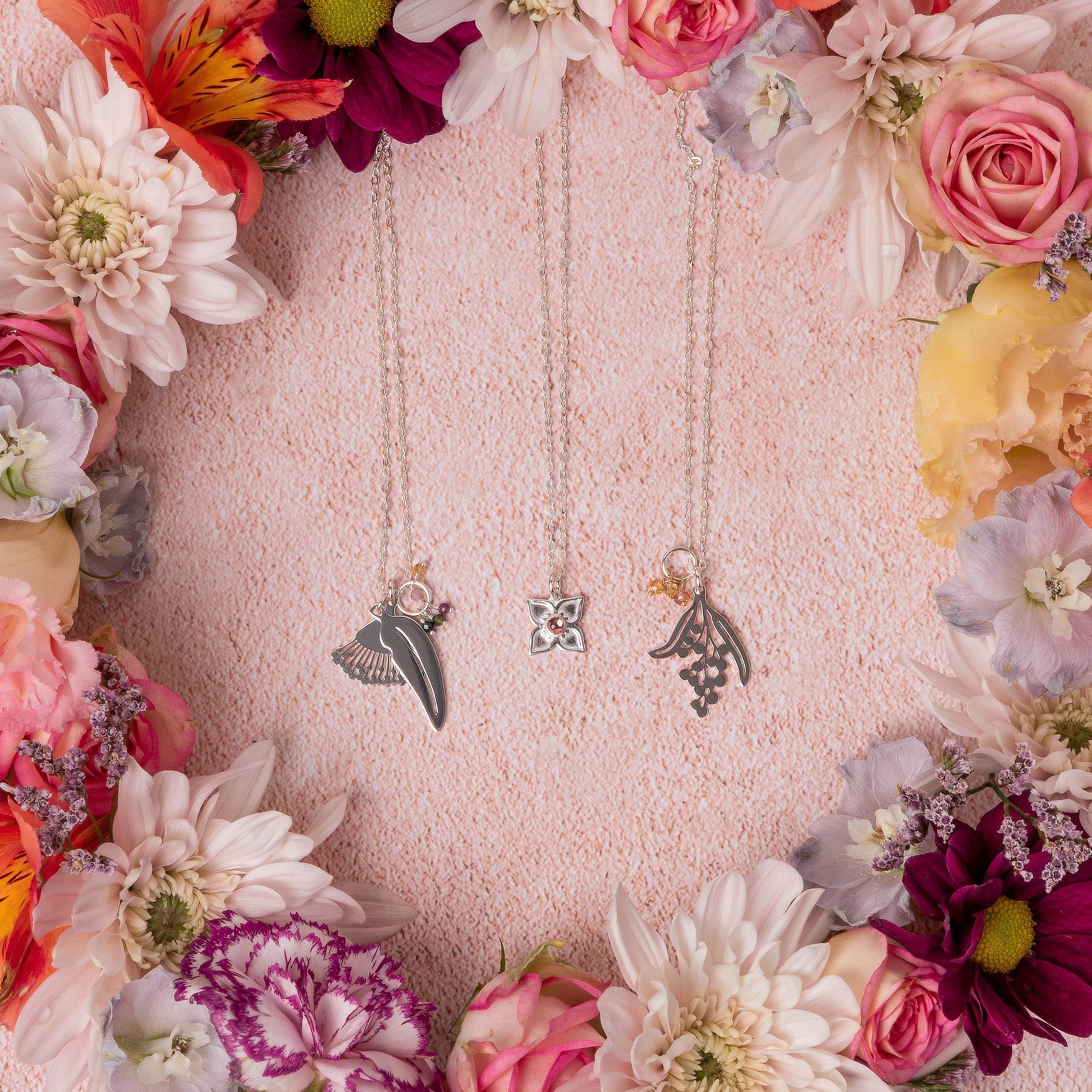 Boronia Flower & Pink Tourmaline Necklace - Simone Walsh Jewellery Australia