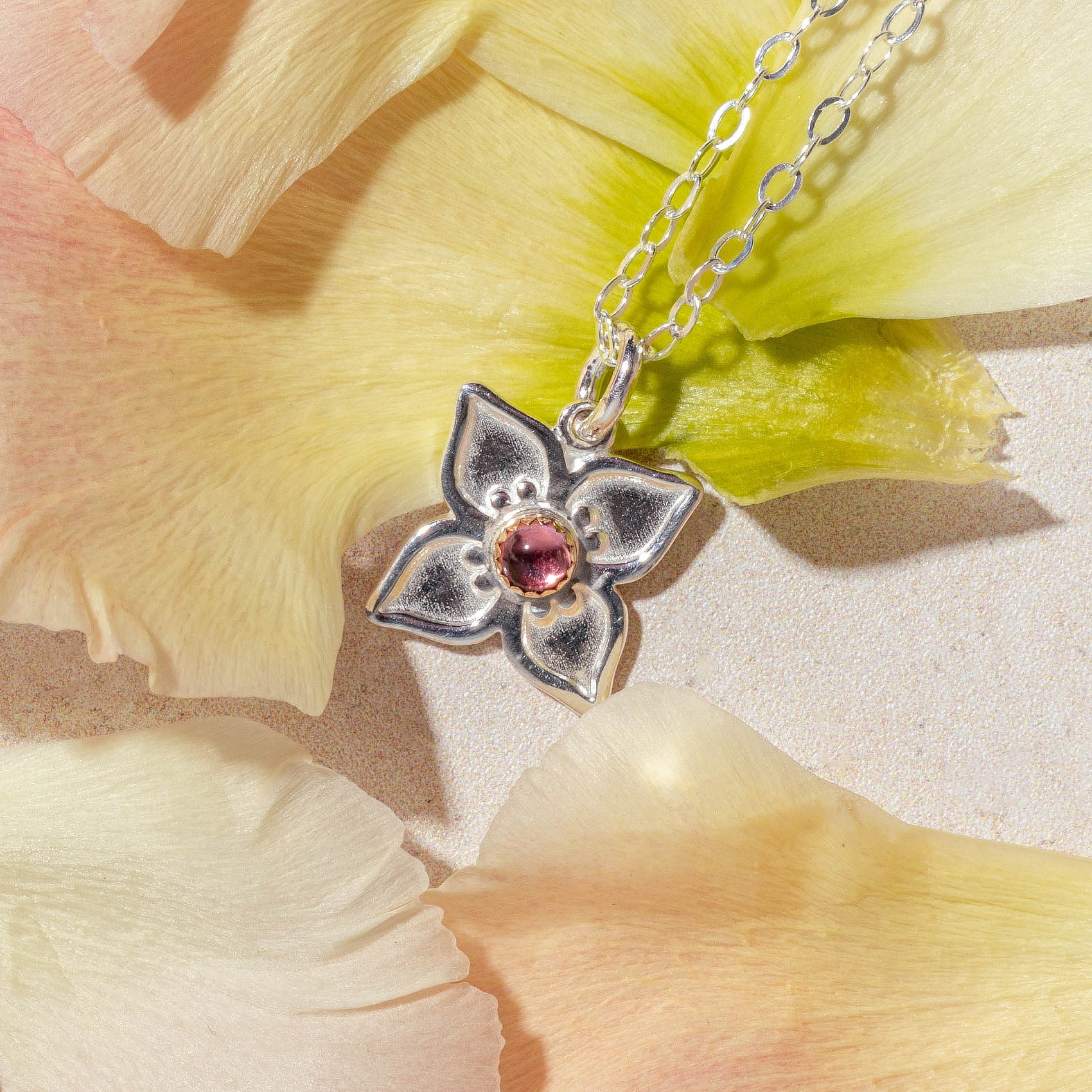 Boronia Flower & Pink Tourmaline Necklace