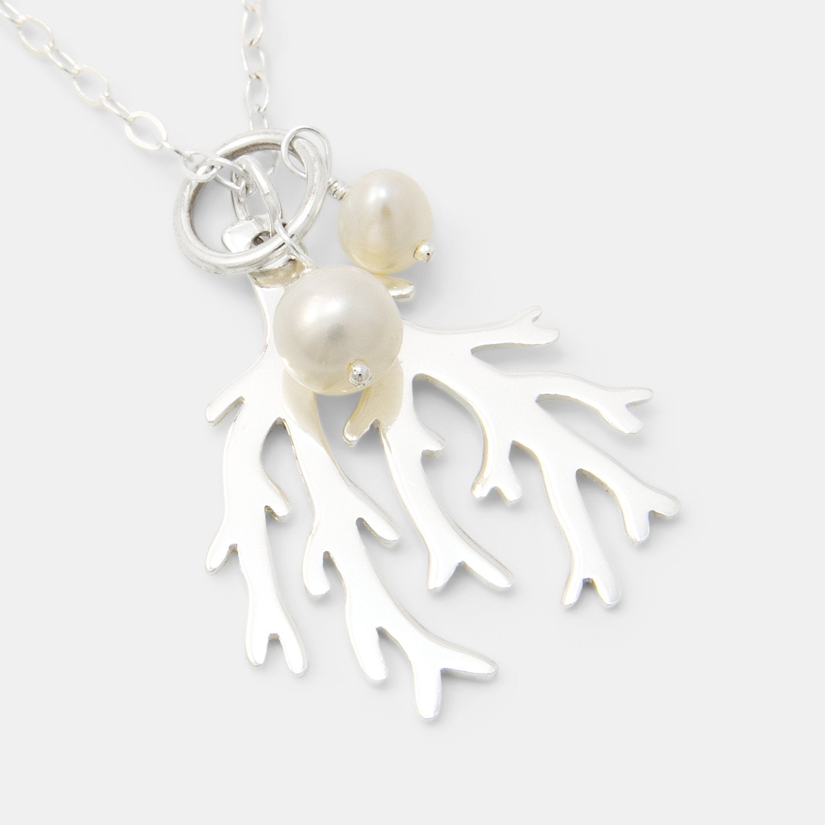 Branch coral & pearls silver pendant necklace - Simone Walsh Jewellery Australia