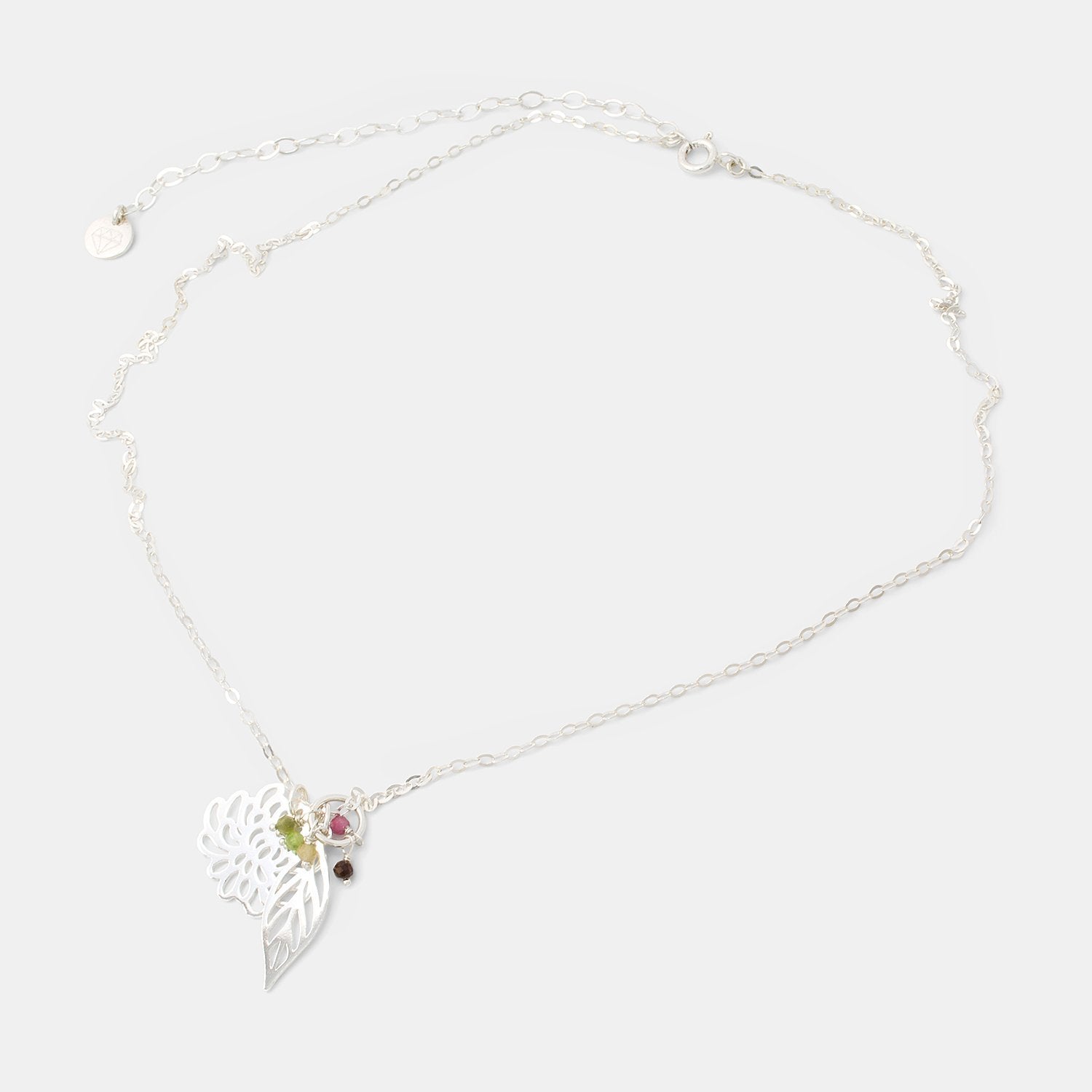 Chrysanthemum, leaf & tourmaline necklace - Simone Walsh Jewellery Australia