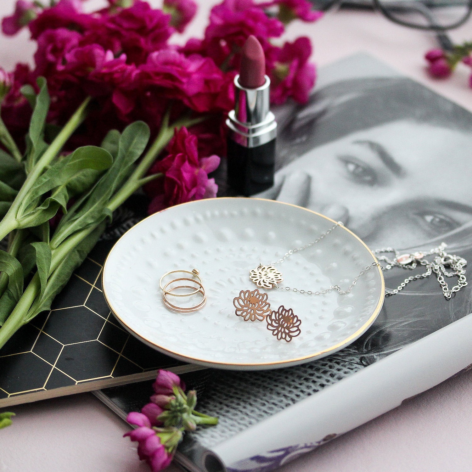Chrysanthemum solid rose gold earrings - Simone Walsh Jewellery Australia
