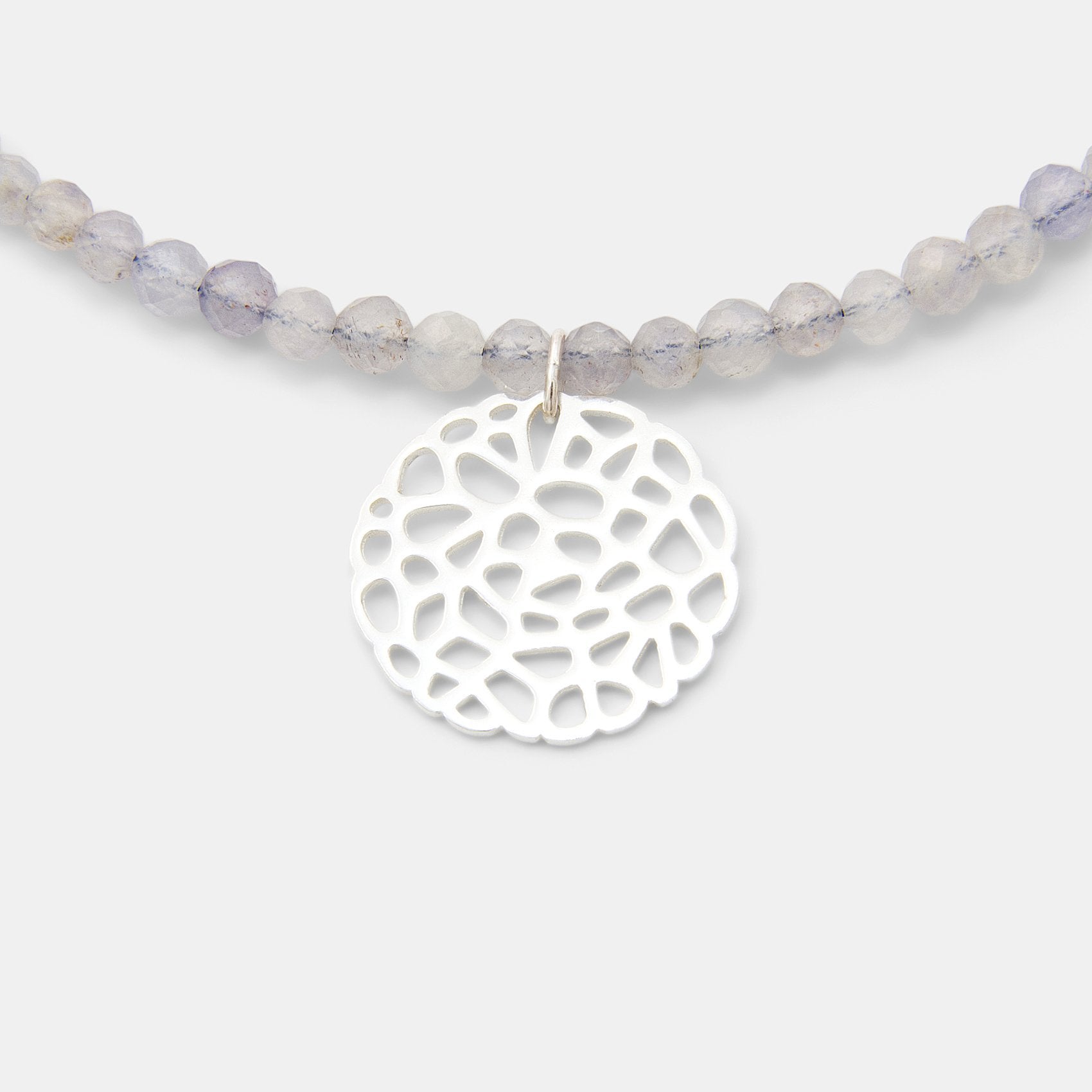 Coral pendant on iolite beaded necklace - Simone Walsh Jewellery Australia