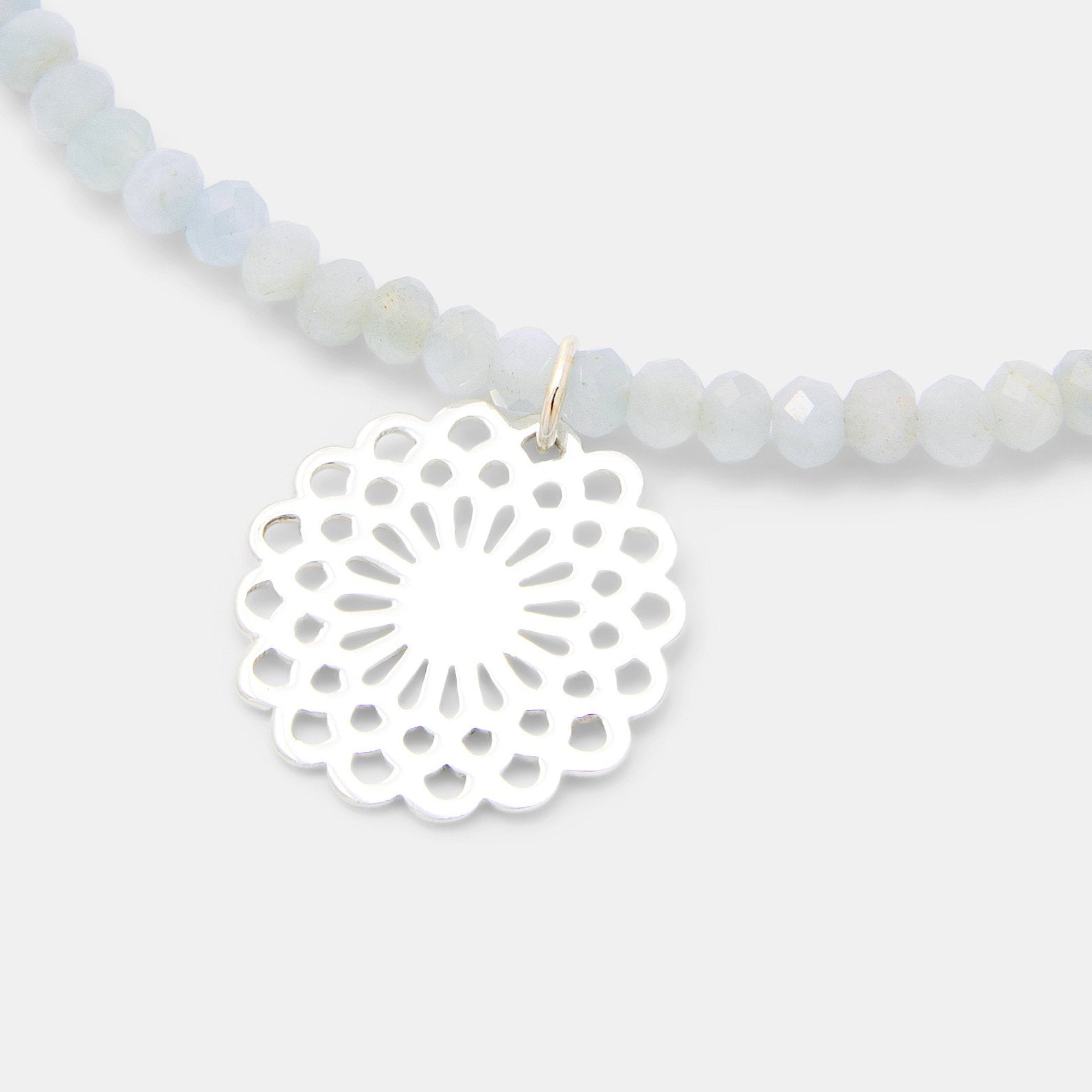 Dahlia on aquamarine beaded necklace - Simone Walsh Jewellery Australia