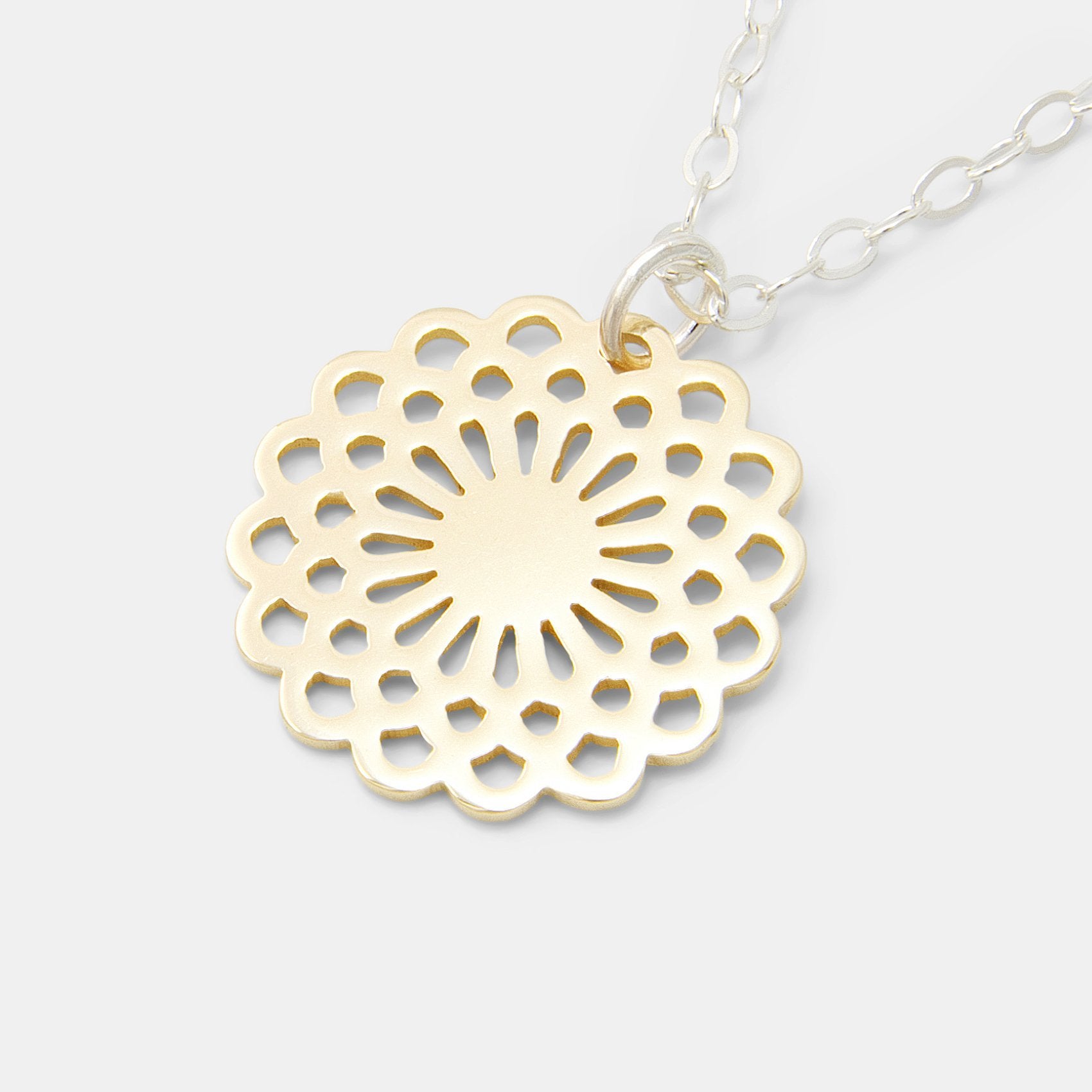 Dahlia silver & solid gold pendant - Simone Walsh Jewellery Australia