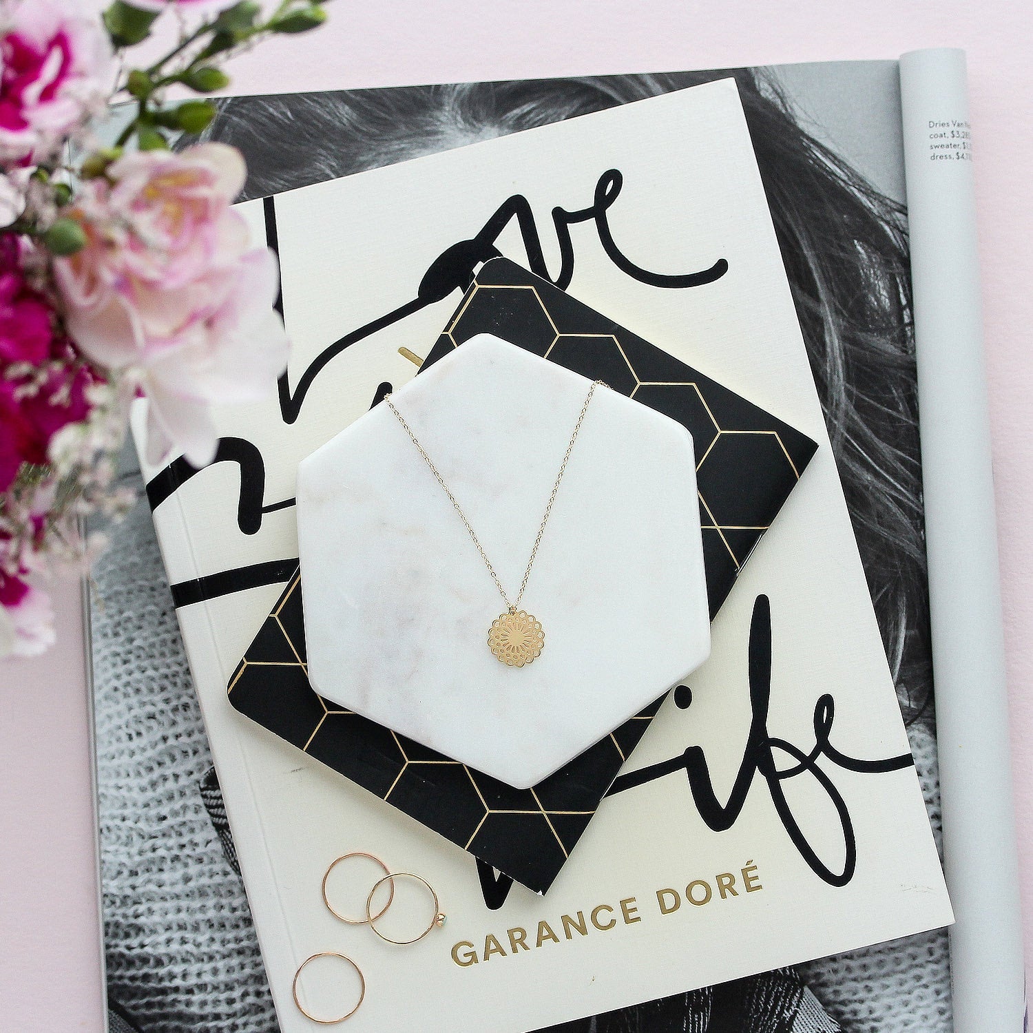 Dahlia solid gold pendant necklace - Simone Walsh Jewellery Australia