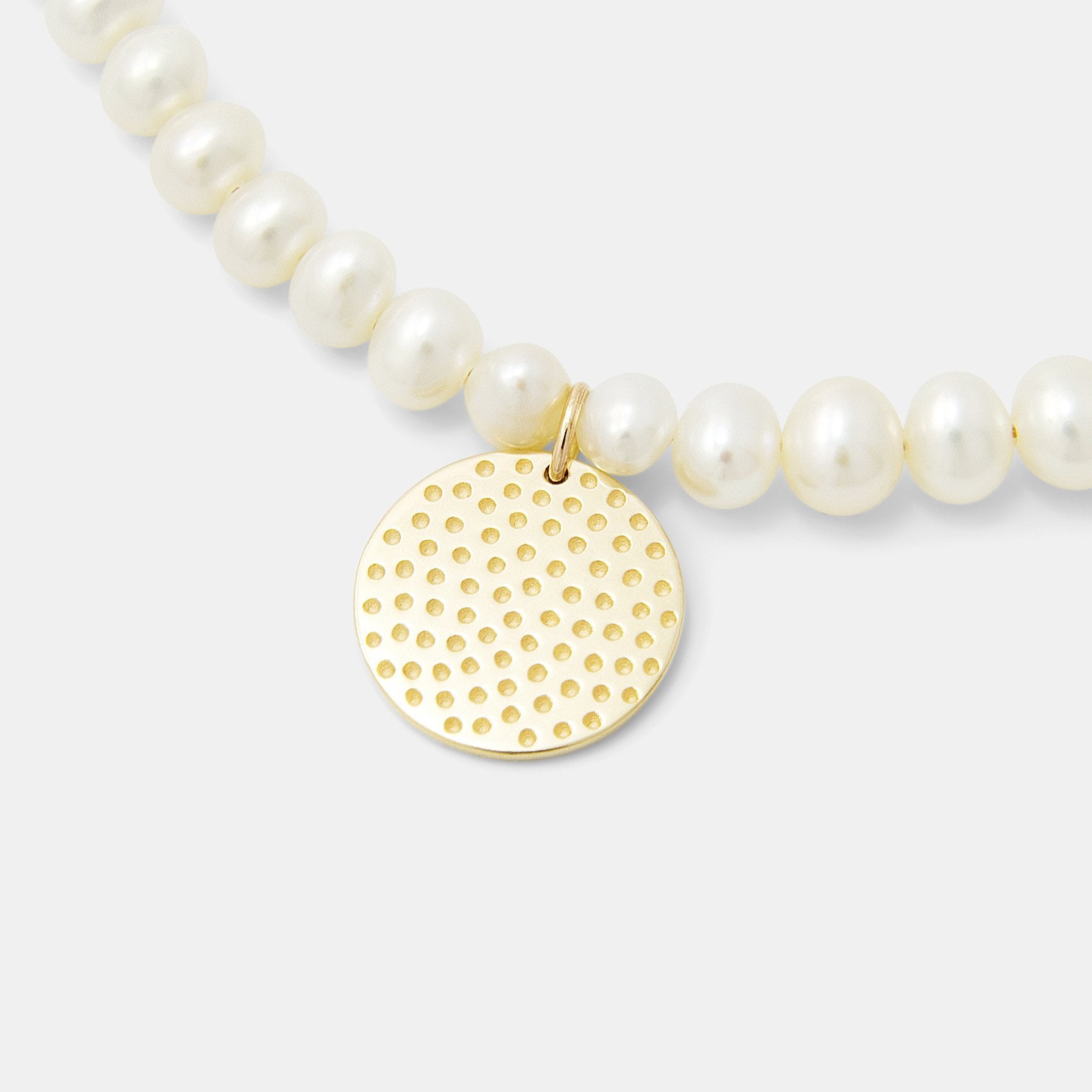Dots texture solid gold pendant on pearls - Simone Walsh Jewellery Australia