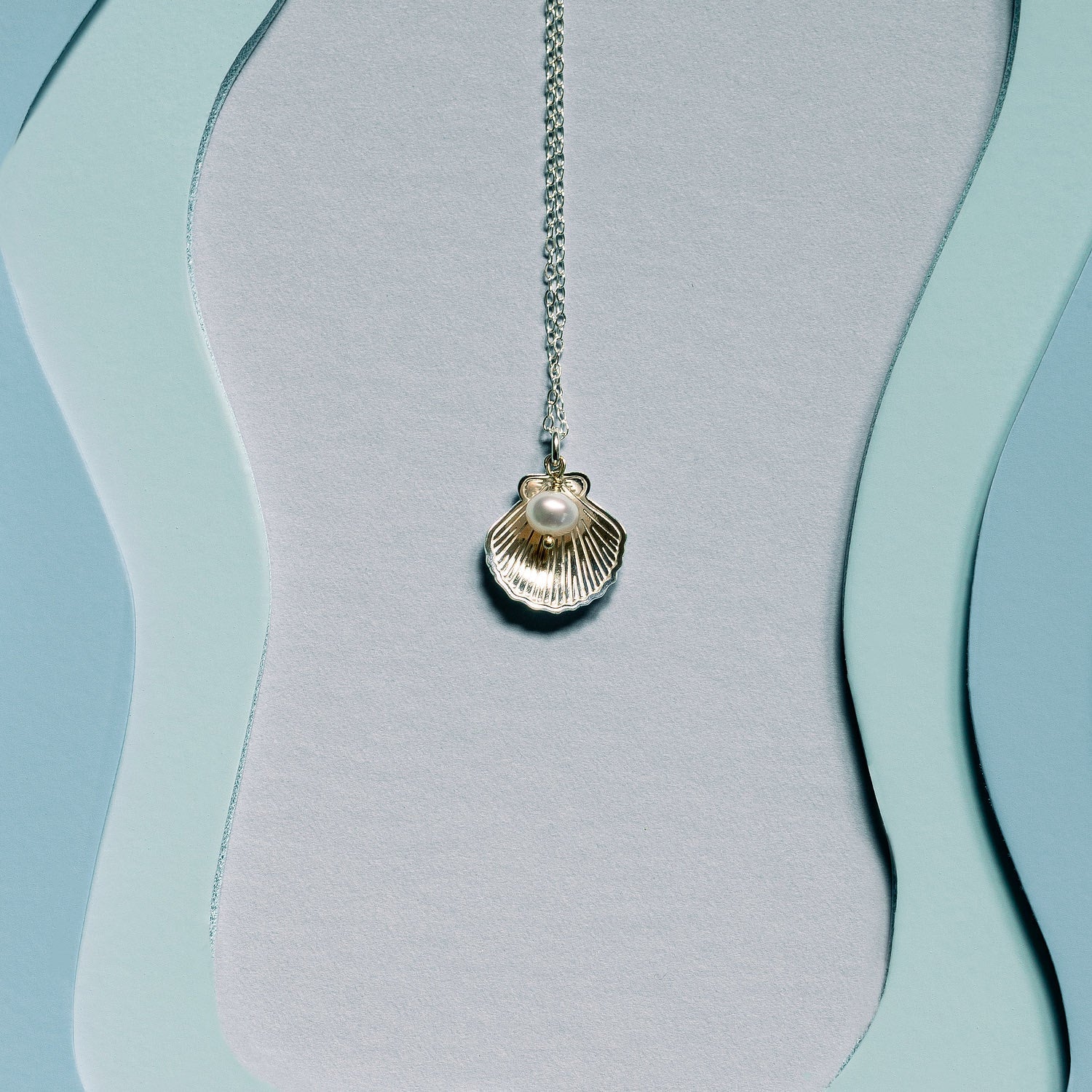 Fan shell & pearl pendant necklace - Simone Walsh Jewellery Australia