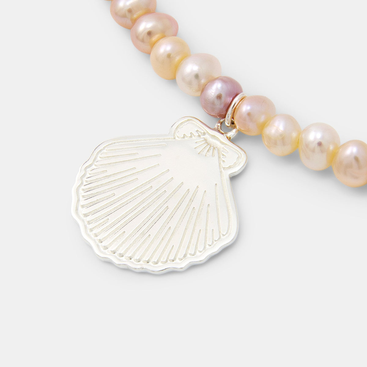 Fan Shell Pearl Necklace | Silver & Peach Pearl Necklace