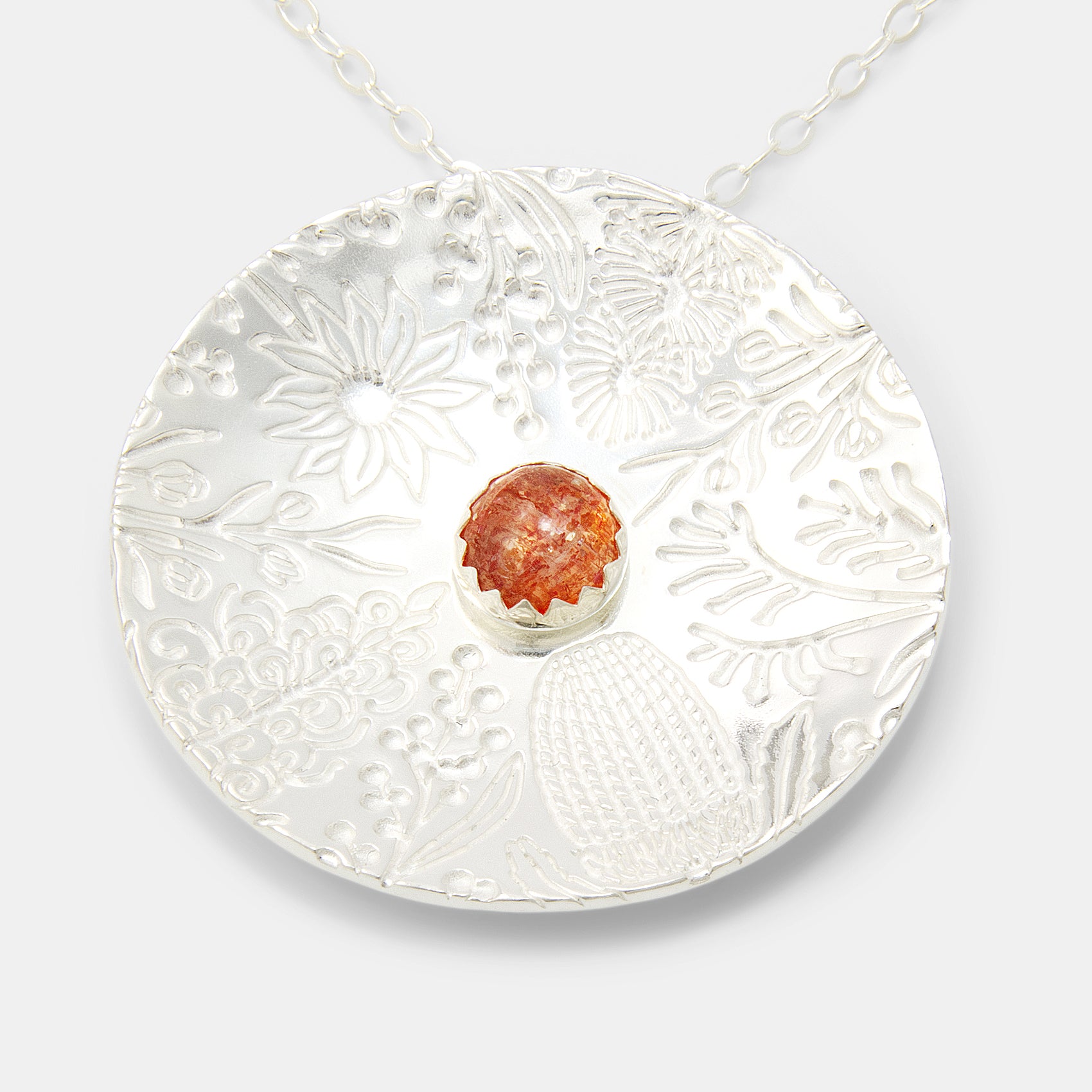 Australian Flora Pattern & Sunstone Necklace