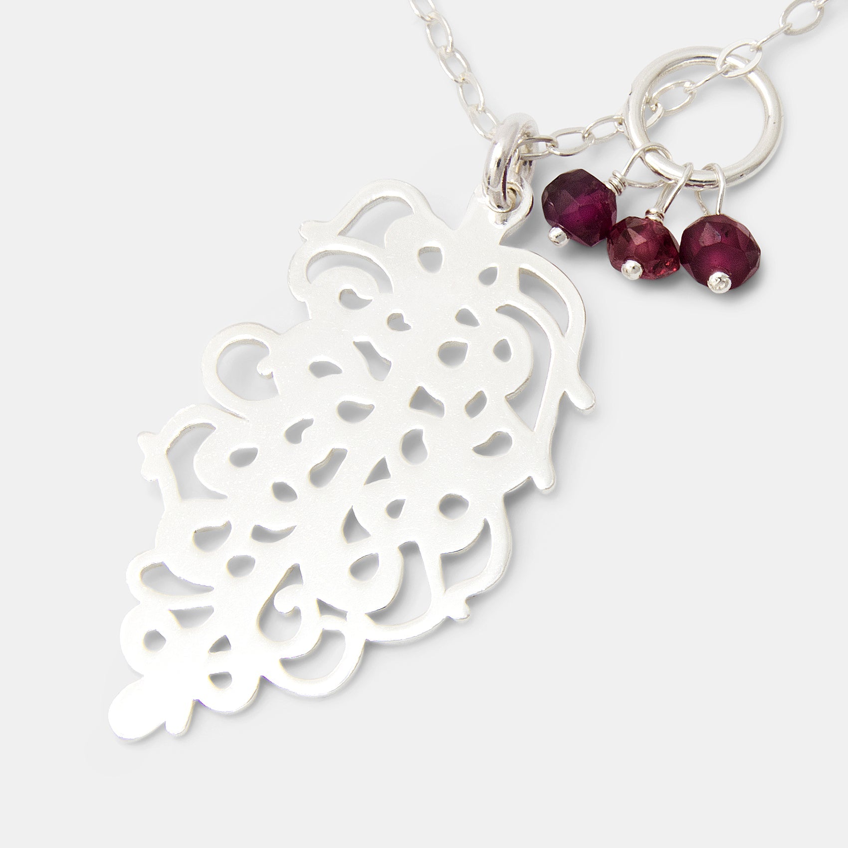 Grevillea Flower & Rose Garnets Pendant Necklace - Simone Walsh Jewellery Australia