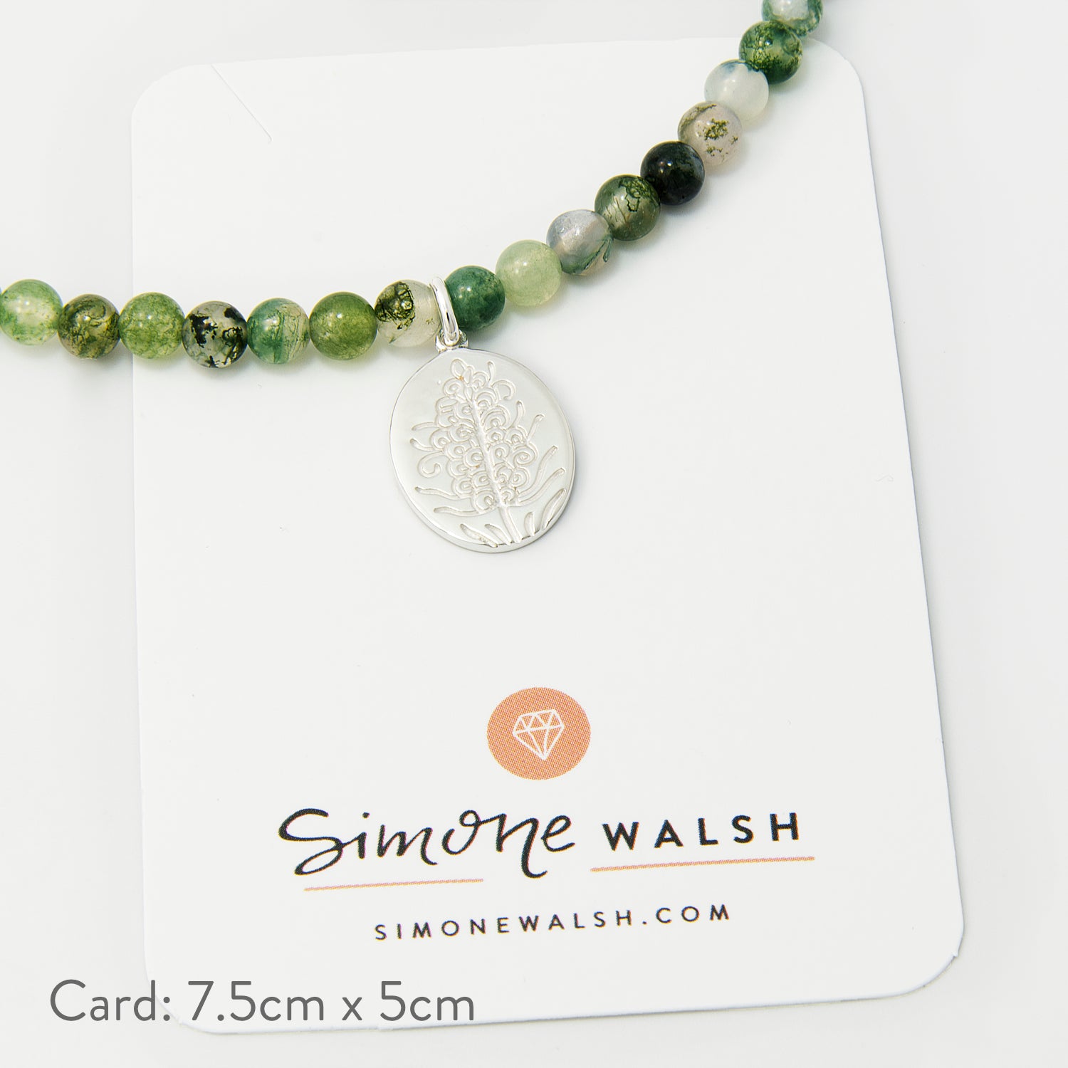 Grevillea Oval on Moss Agate Beaded Necklace