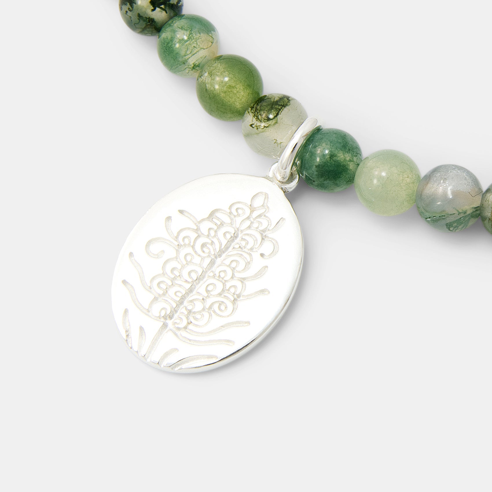 Grevillea Oval on Moss Agate Beaded Necklace - Simone Walsh Jewellery Australia