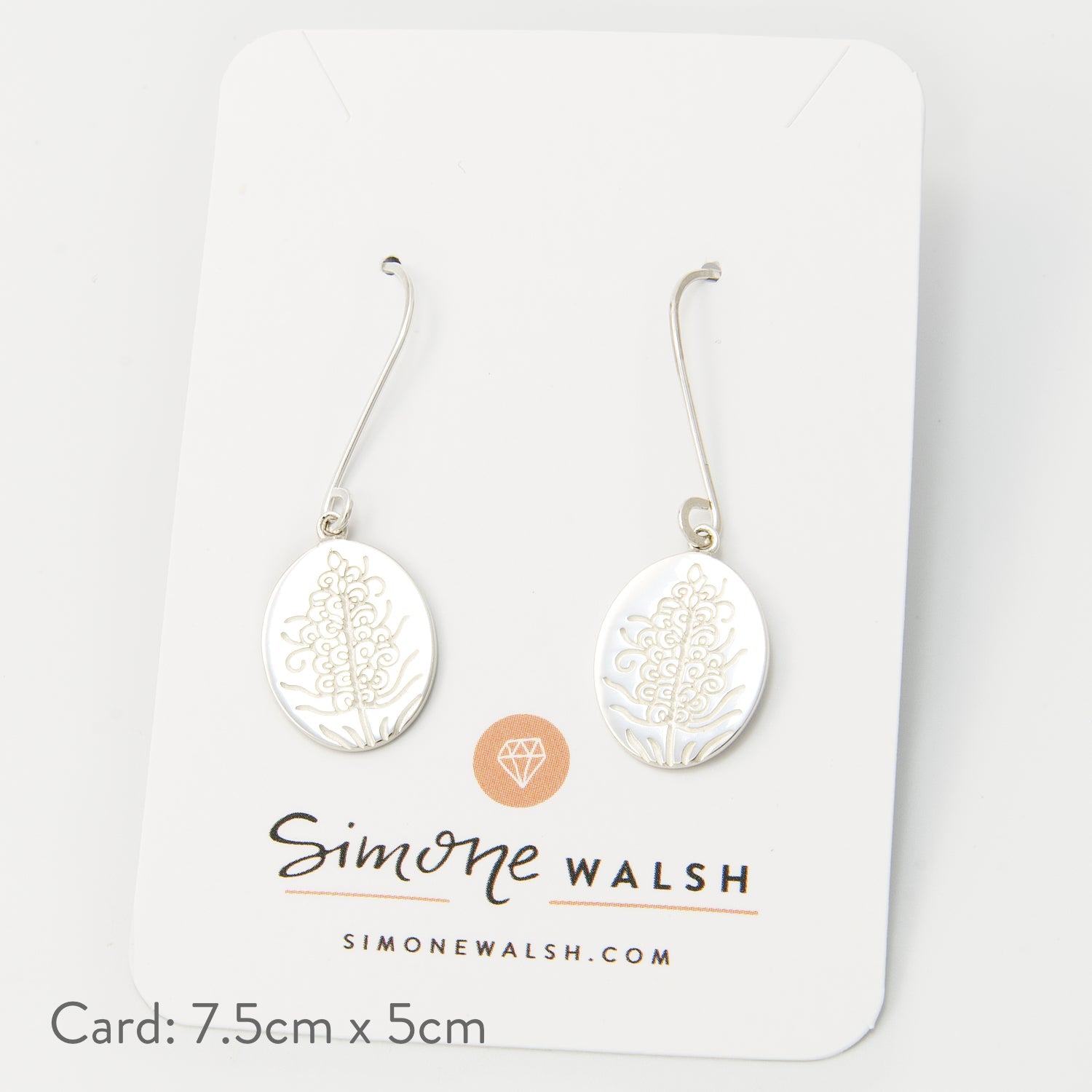 Grevillea Oval Silver Drop Earrings - Simone Walsh Jewellery Australia