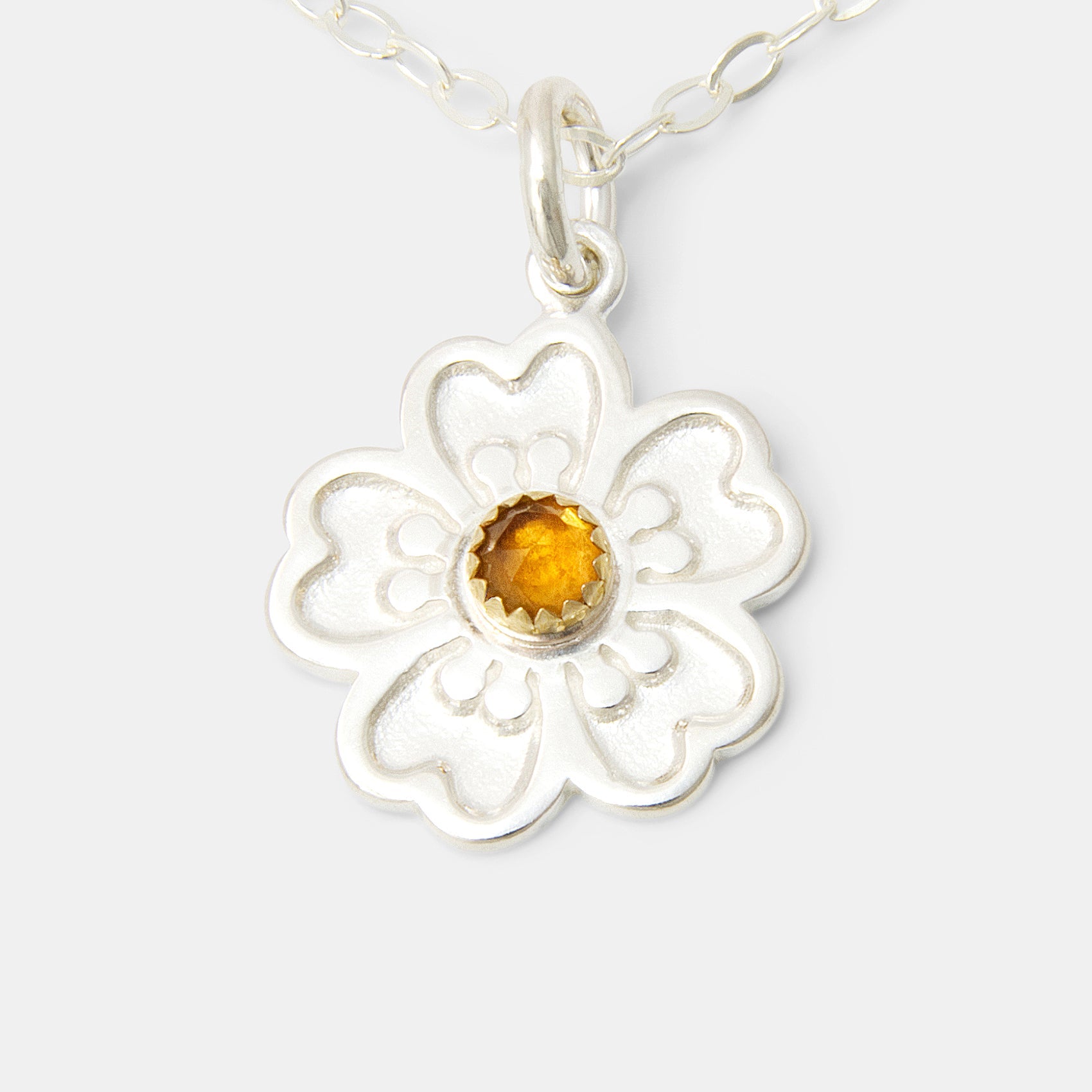 Guinea Flower & Citrine Pendant Necklace - Simone Walsh Jewellery Australia