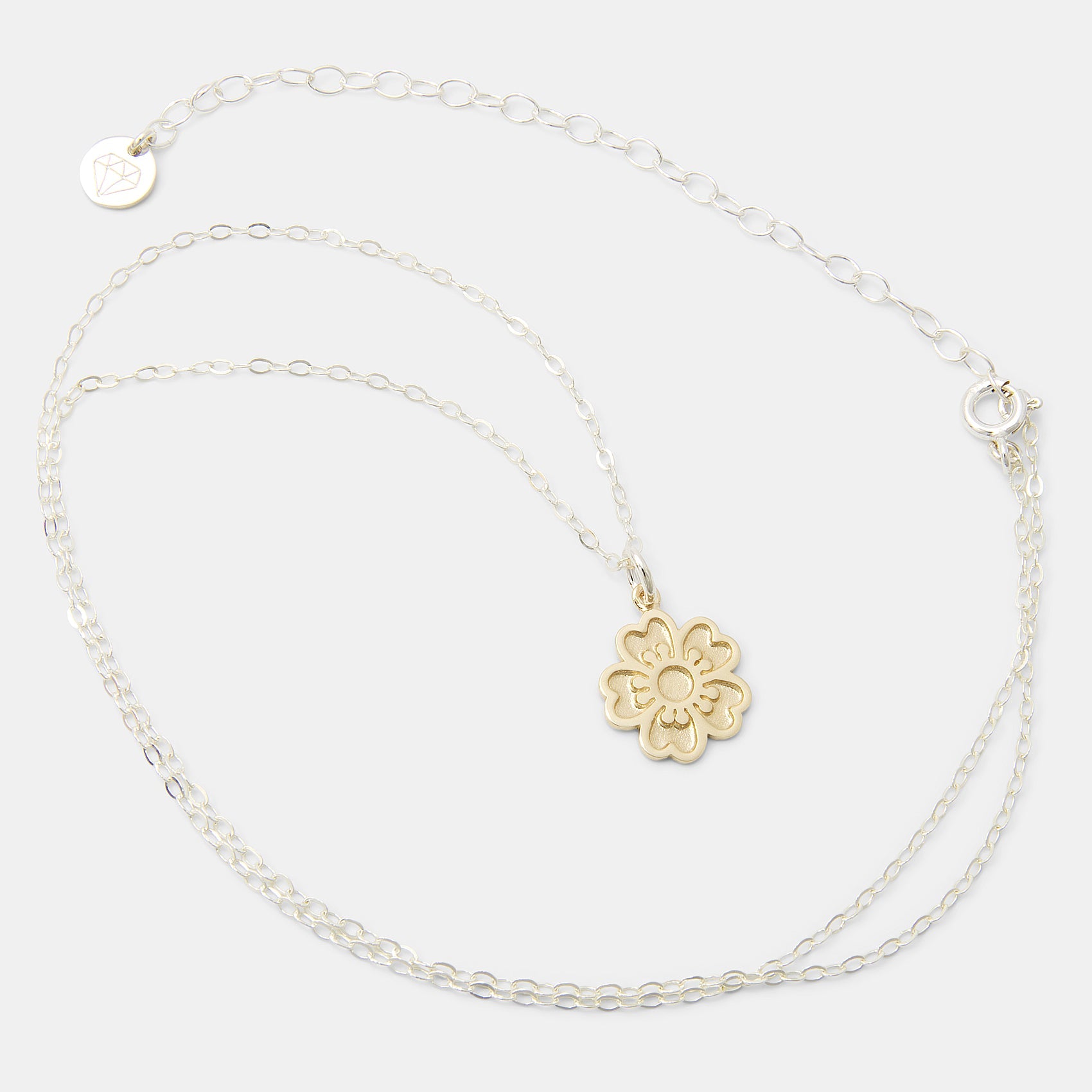 Guinea Flower Solid Gold Pendant on Silver Necklace - Simone Walsh Jewellery Australia