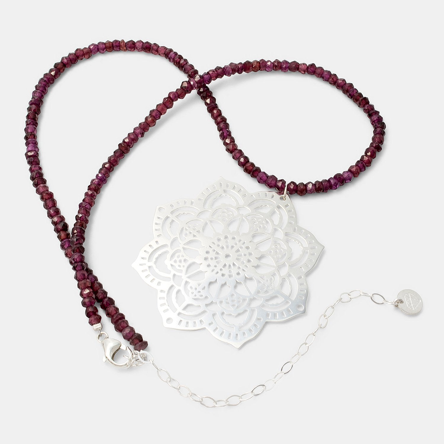 Mehndi mandala & rose garnet necklace - Simone Walsh Jewellery Australia