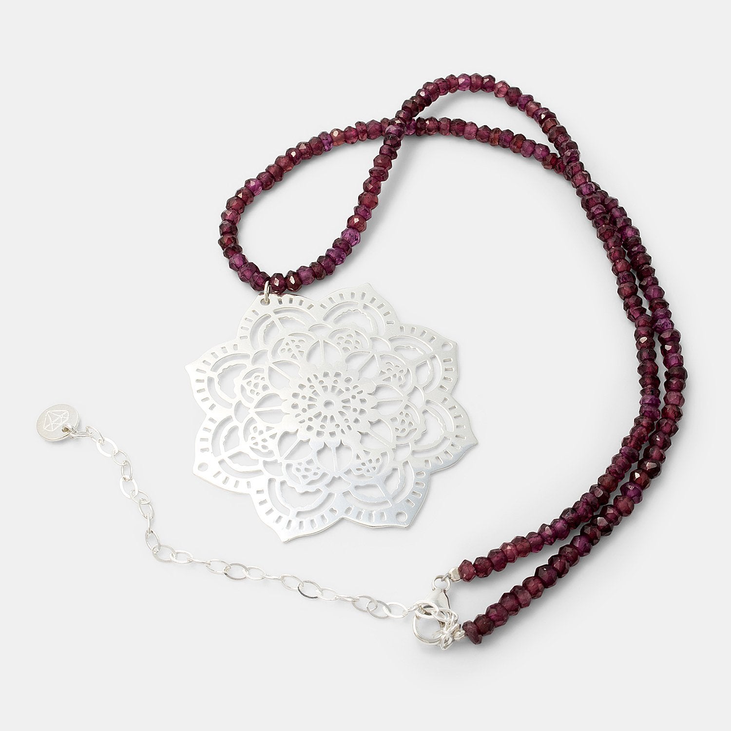 Mehndi mandala & rose garnet necklace - Simone Walsh Jewellery Australia