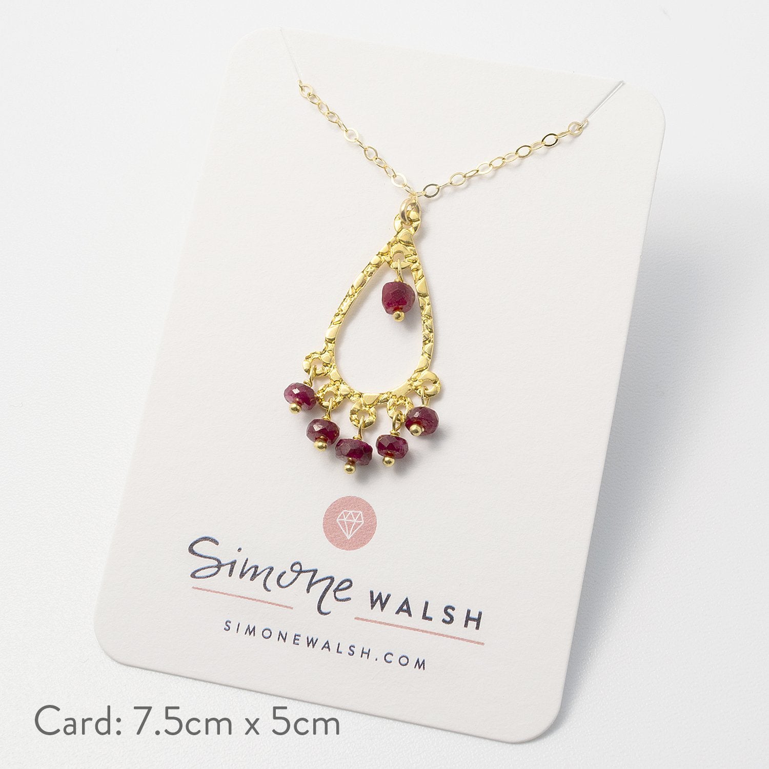 Ruby & gold chandelier pendant - Simone Walsh Jewellery Australia
