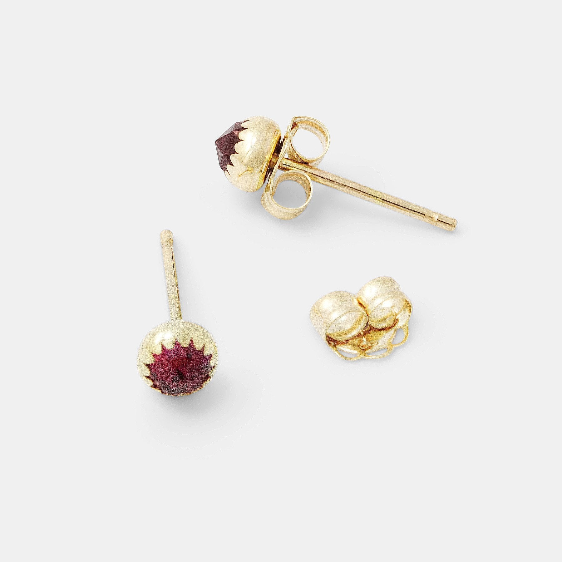 Ruby rose cut & solid gold stud earrings - Simone Walsh Jewellery Australia