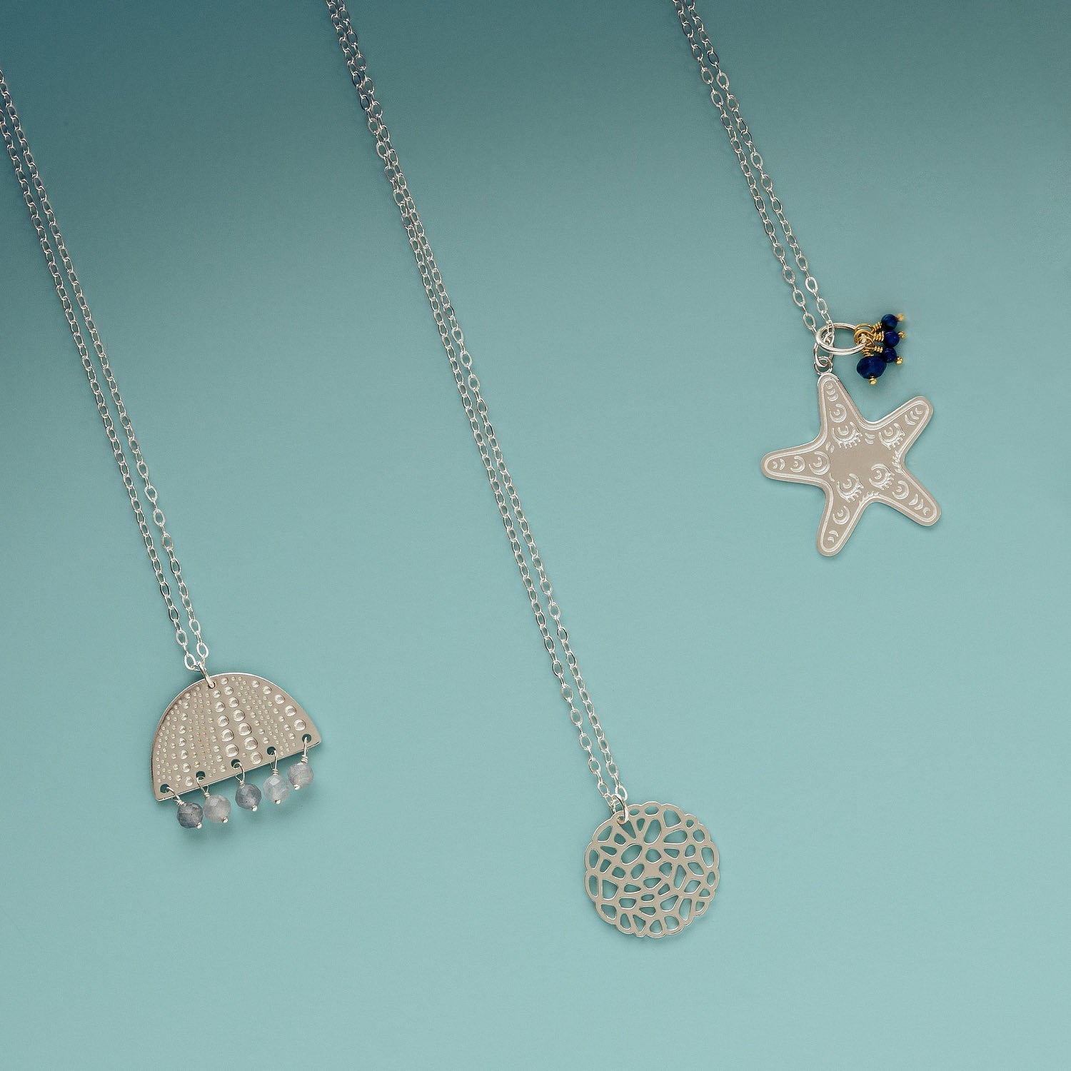 Sea urchin & iolite silver pendant necklace - Simone Walsh Jewellery Australia