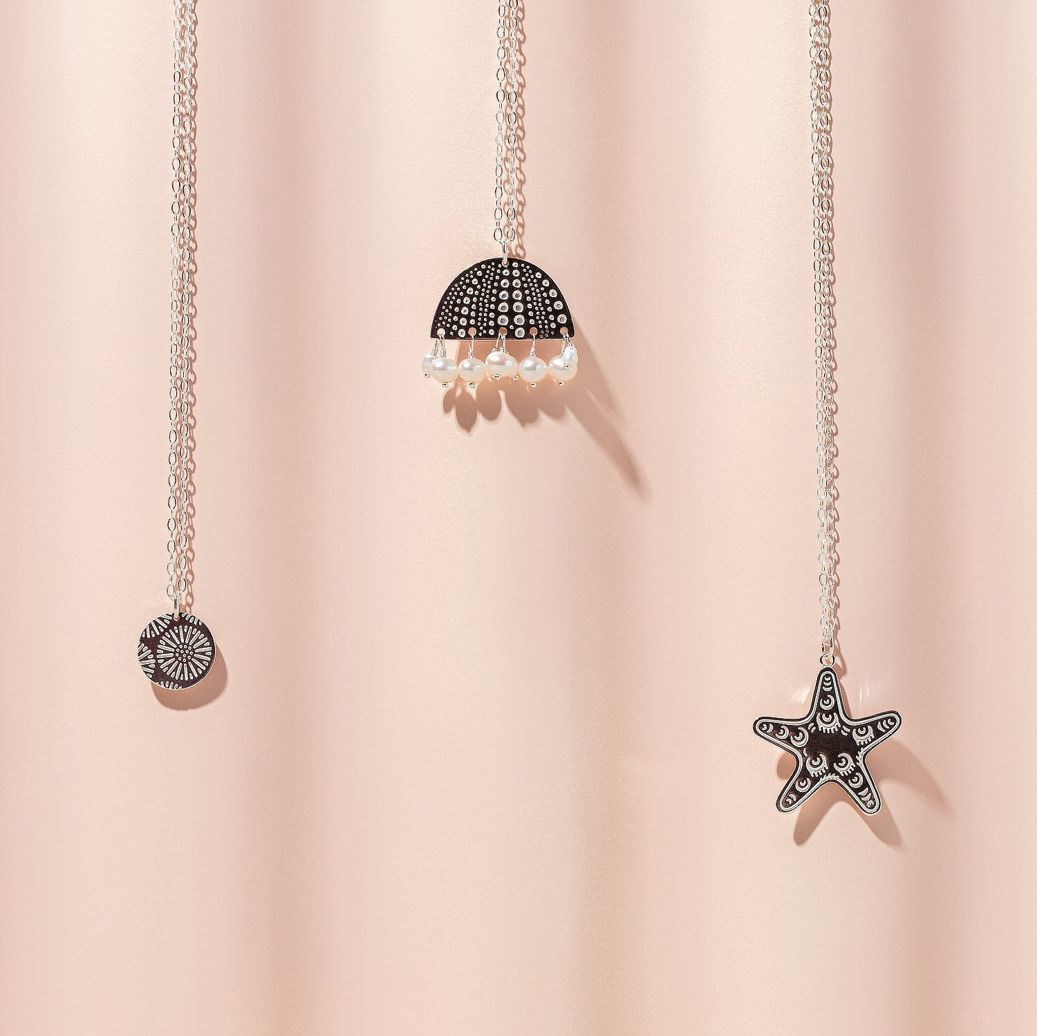 Sea urchin & pearls silver pendant necklace - Simone Walsh Jewellery Australia